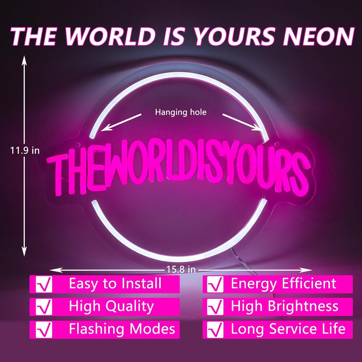 Letrero Neón Rosa Moodlion 'El Mundo Es Tuyo' 40x30 cm