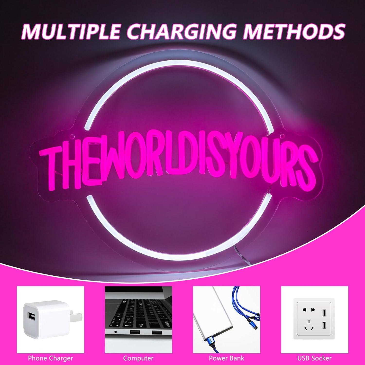 Letrero Neón Rosa Moodlion 'El Mundo Es Tuyo' 40x30 cm