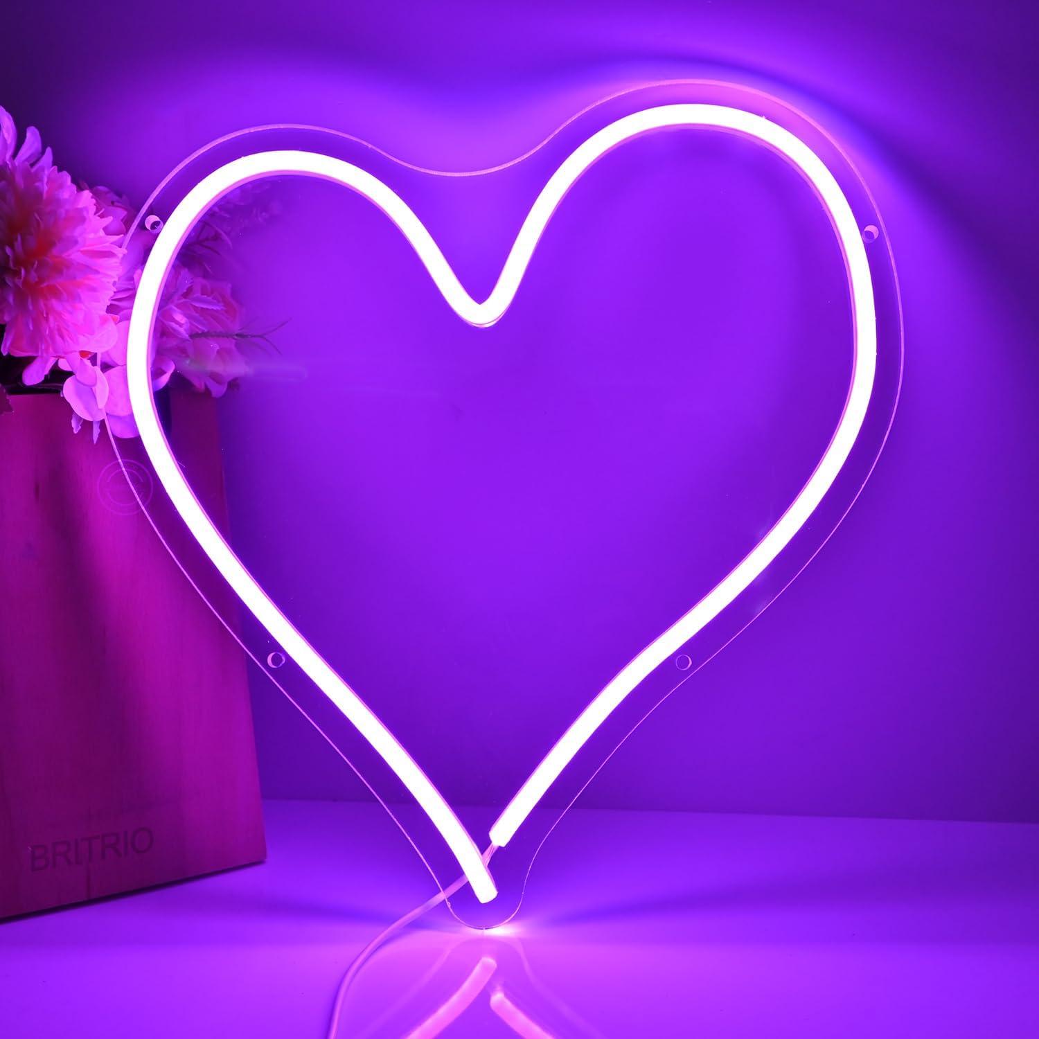 Luz de Neón Britrio Corazón 34 cm LED USB Púrpura