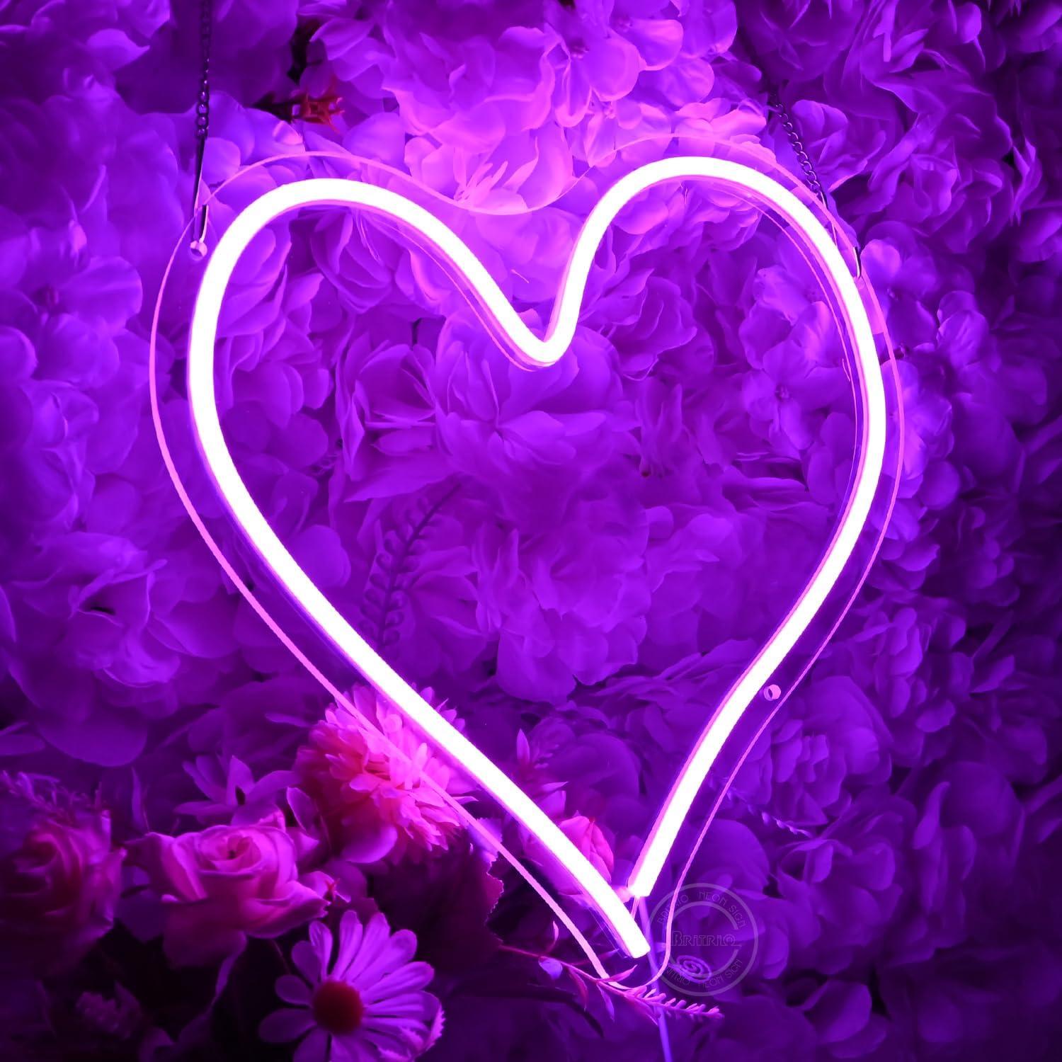 Luz de Neón Britrio Corazón 34 cm LED USB Púrpura