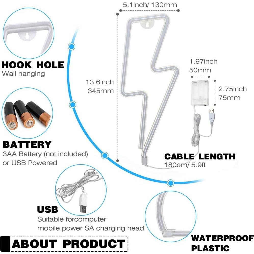Luz Neon LED Rayo Rosa YouOKLight para Decoración de Pared