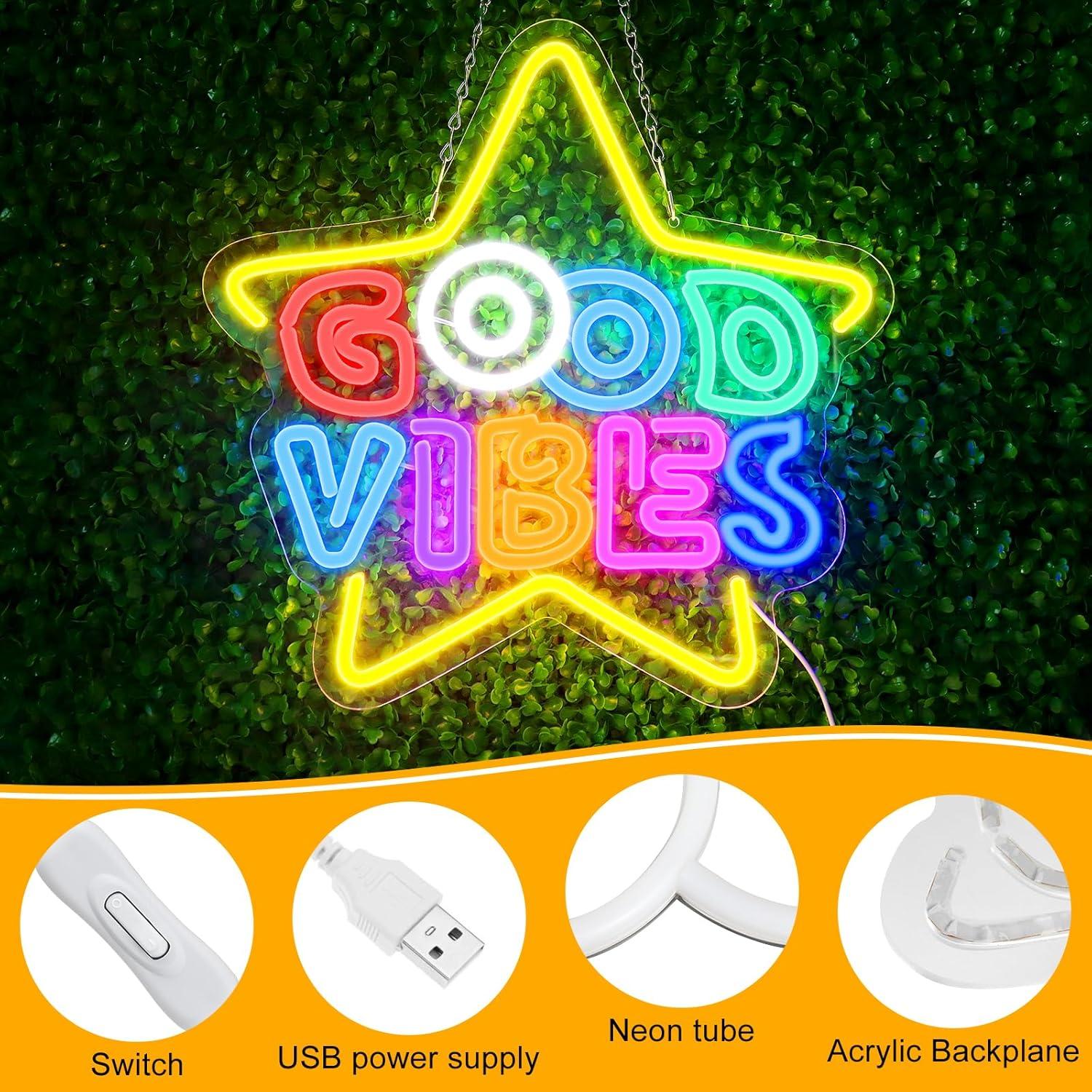 Letrero de Neón LED Estrella Buenas Vibras 40 cm NELTBESIN