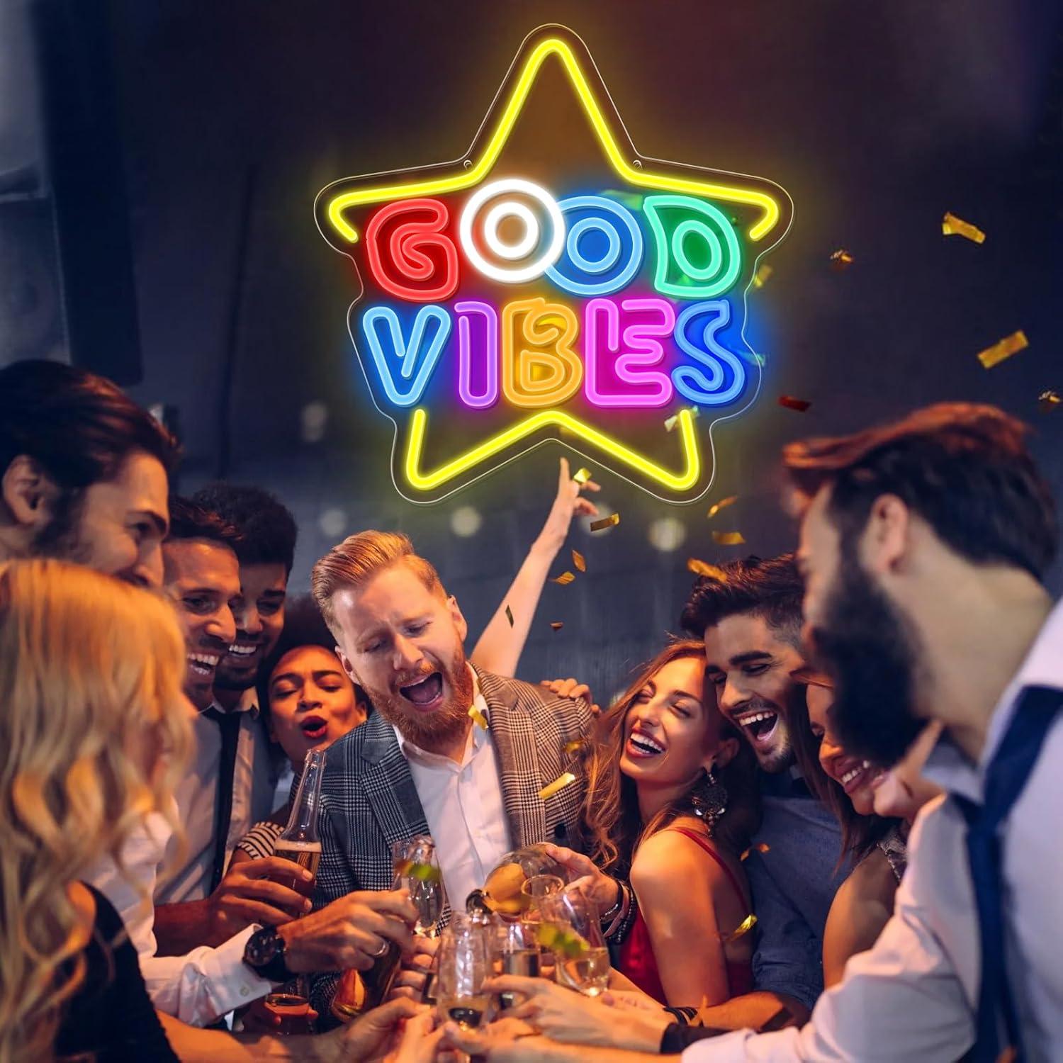 Letrero de Neón LED Estrella Buenas Vibras 40 cm NELTBESIN