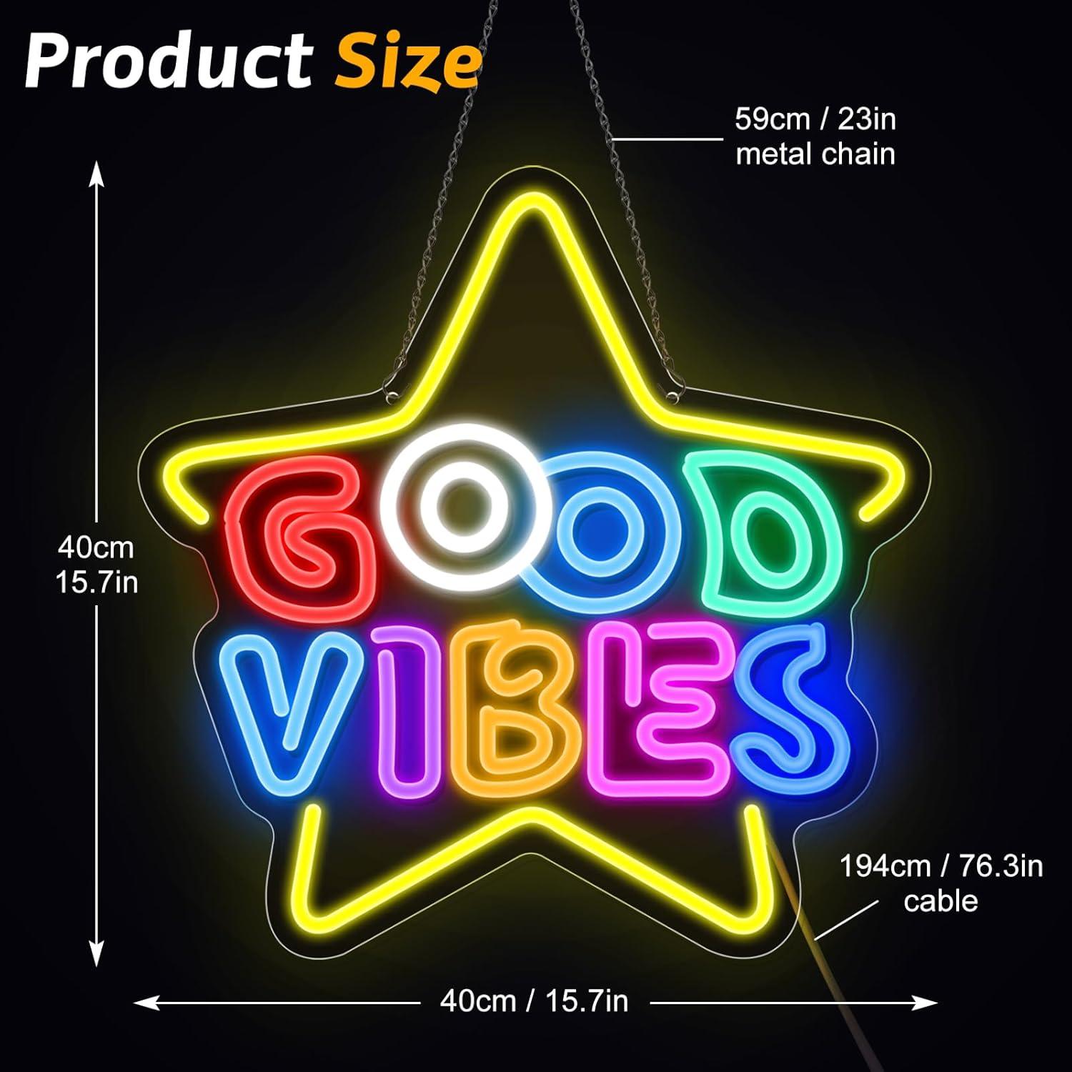 Letrero de Neón LED Estrella Buenas Vibras 40 cm NELTBESIN