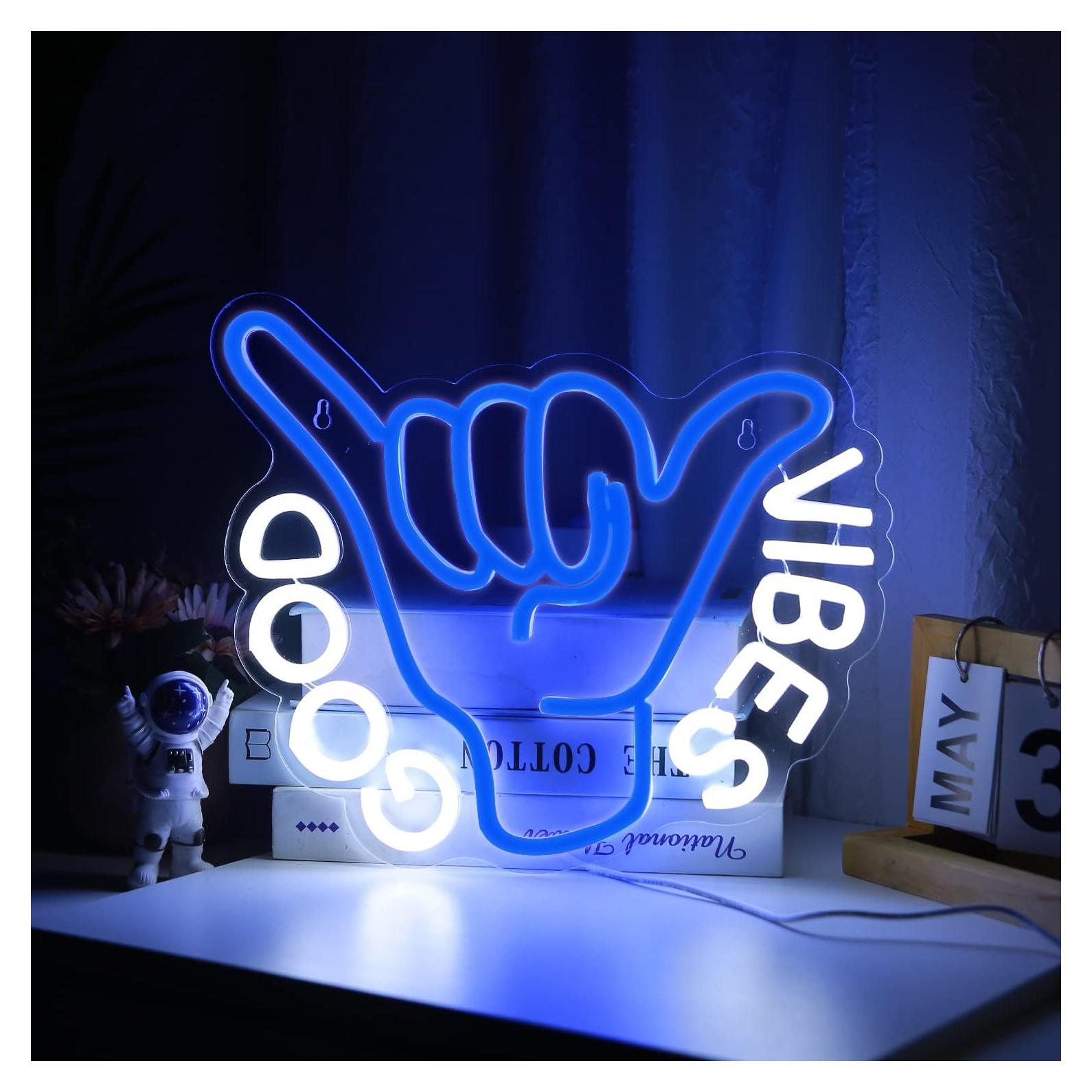 Letrero de Neón LED Buenas Vibras SHINEMYWAY 27x33 cm USB