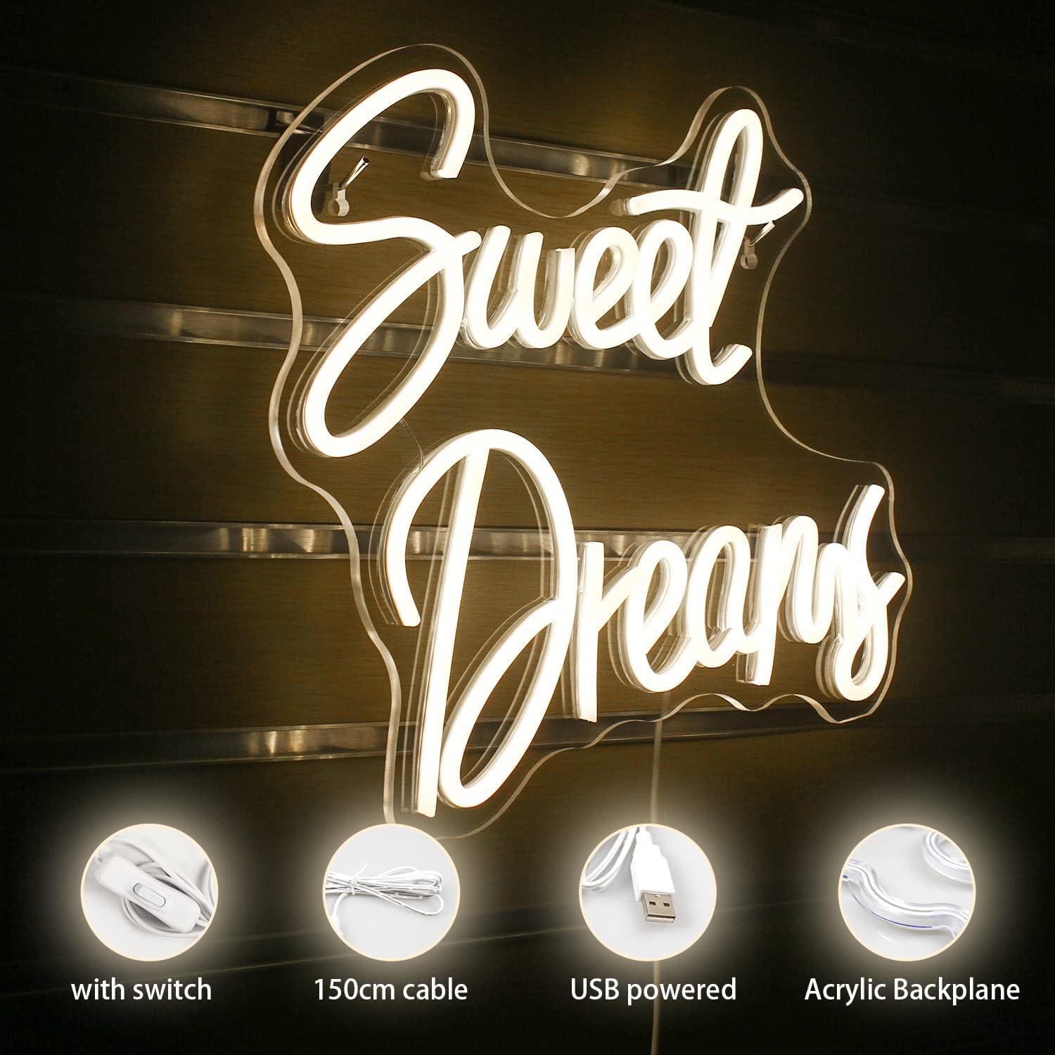 Letrero de Neón Sweet Dreams ineonlife 38x32 cm Luz LED USB