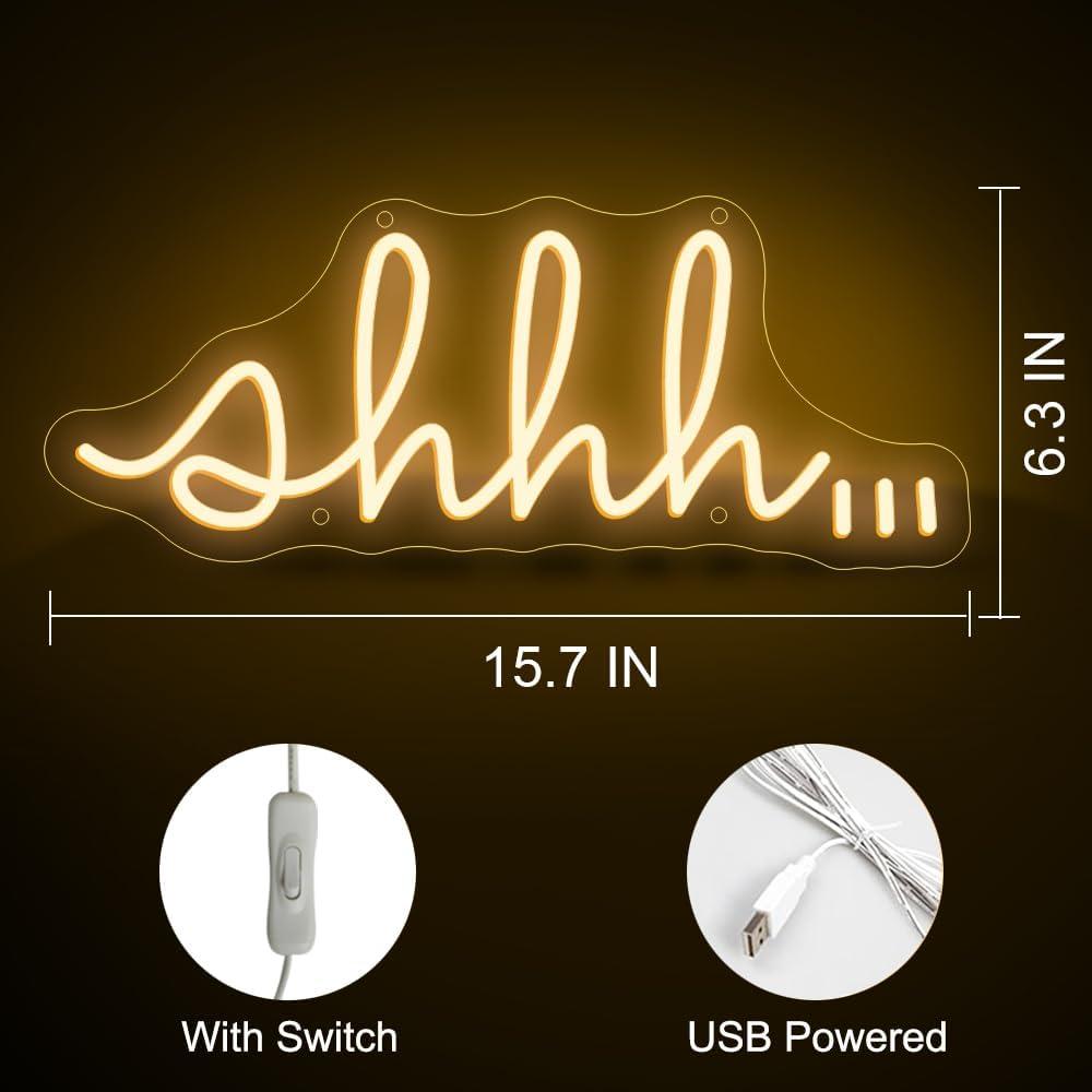 Señal de Neón LED YYUAN Shhh para Decoración de Pared 39.9x16cm