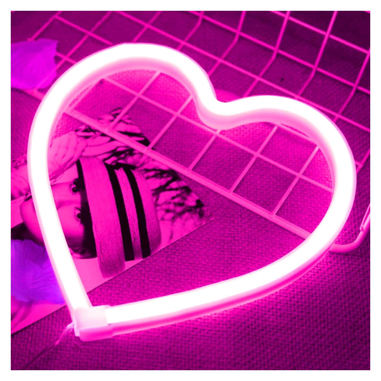 Luz de Neón Rosa Corazón Yayfazy LED USB Batería 20.32cm