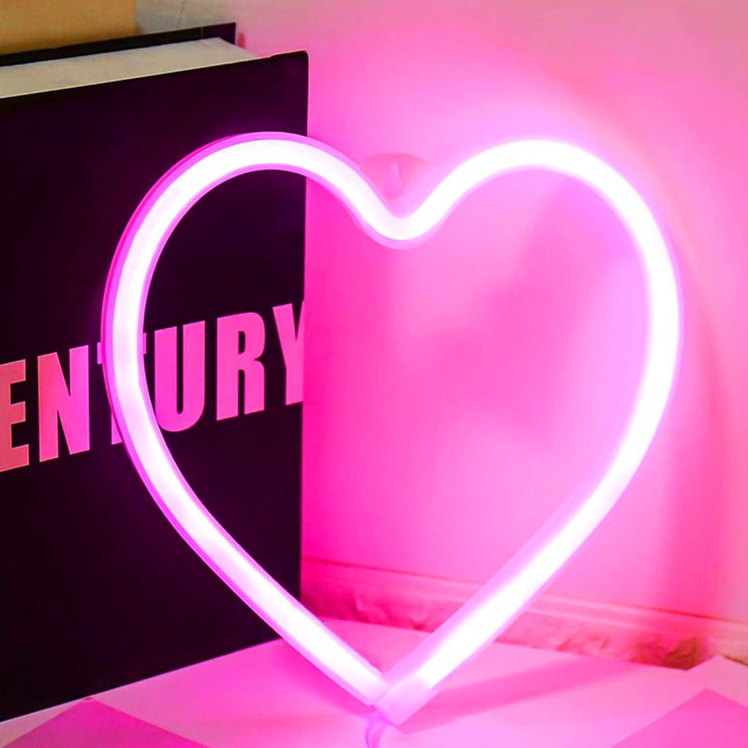 Luz de Neón Rosa Corazón Yayfazy LED USB Batería 20.32cm