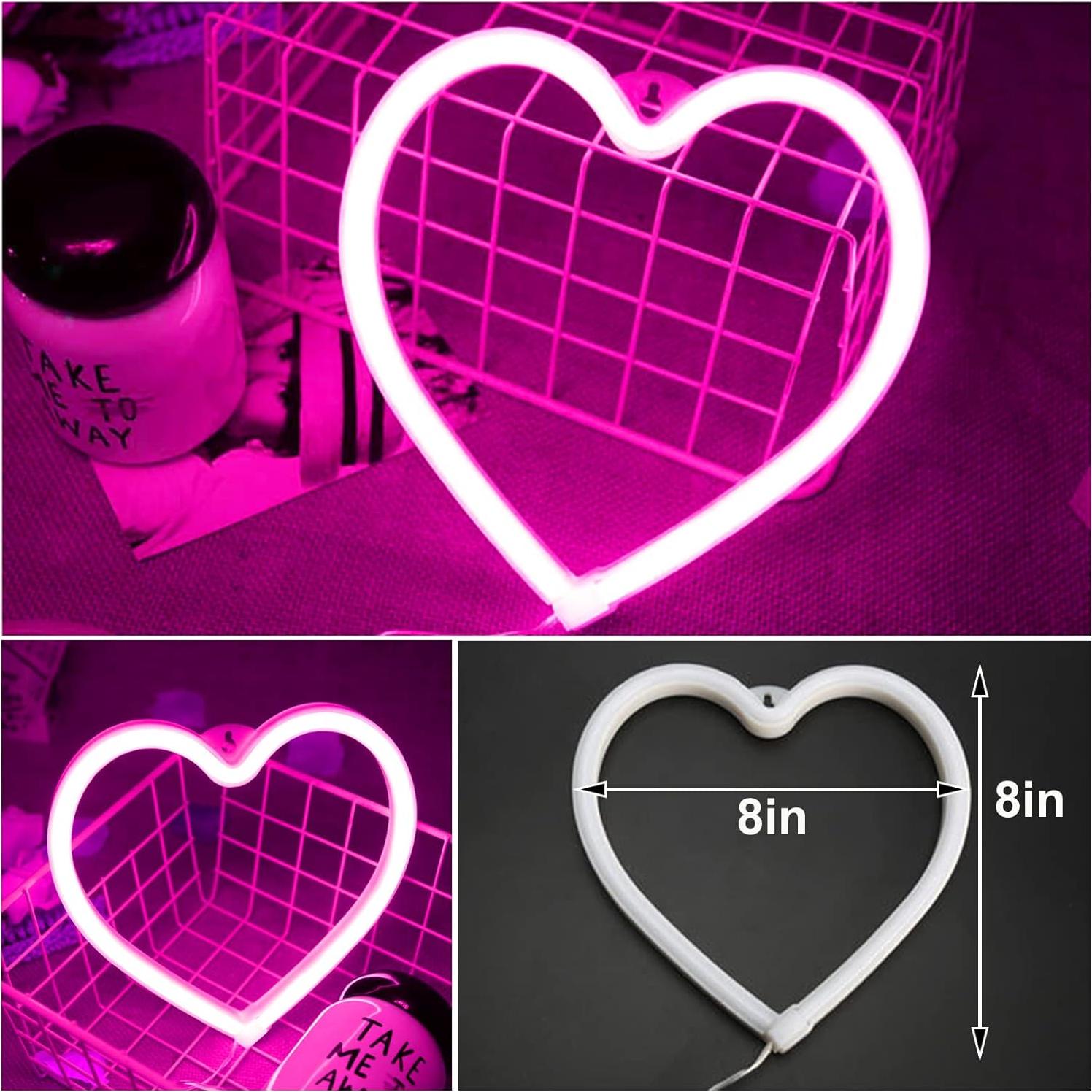 Luz de Neón Rosa Corazón Yayfazy LED USB Batería 20.32cm