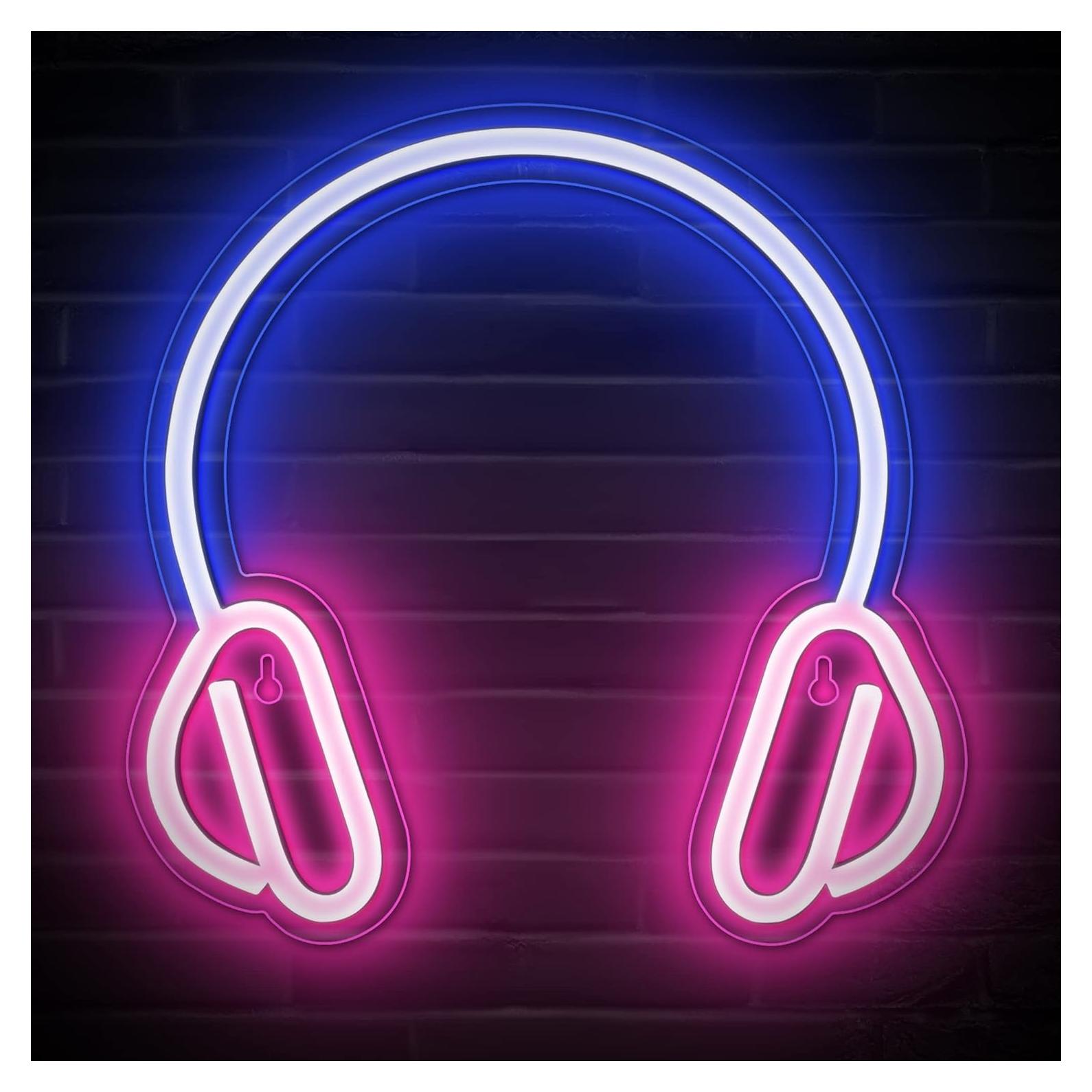 Luz de Neón Lumoonosity Auriculares Azul y Rosa 28x28 cm