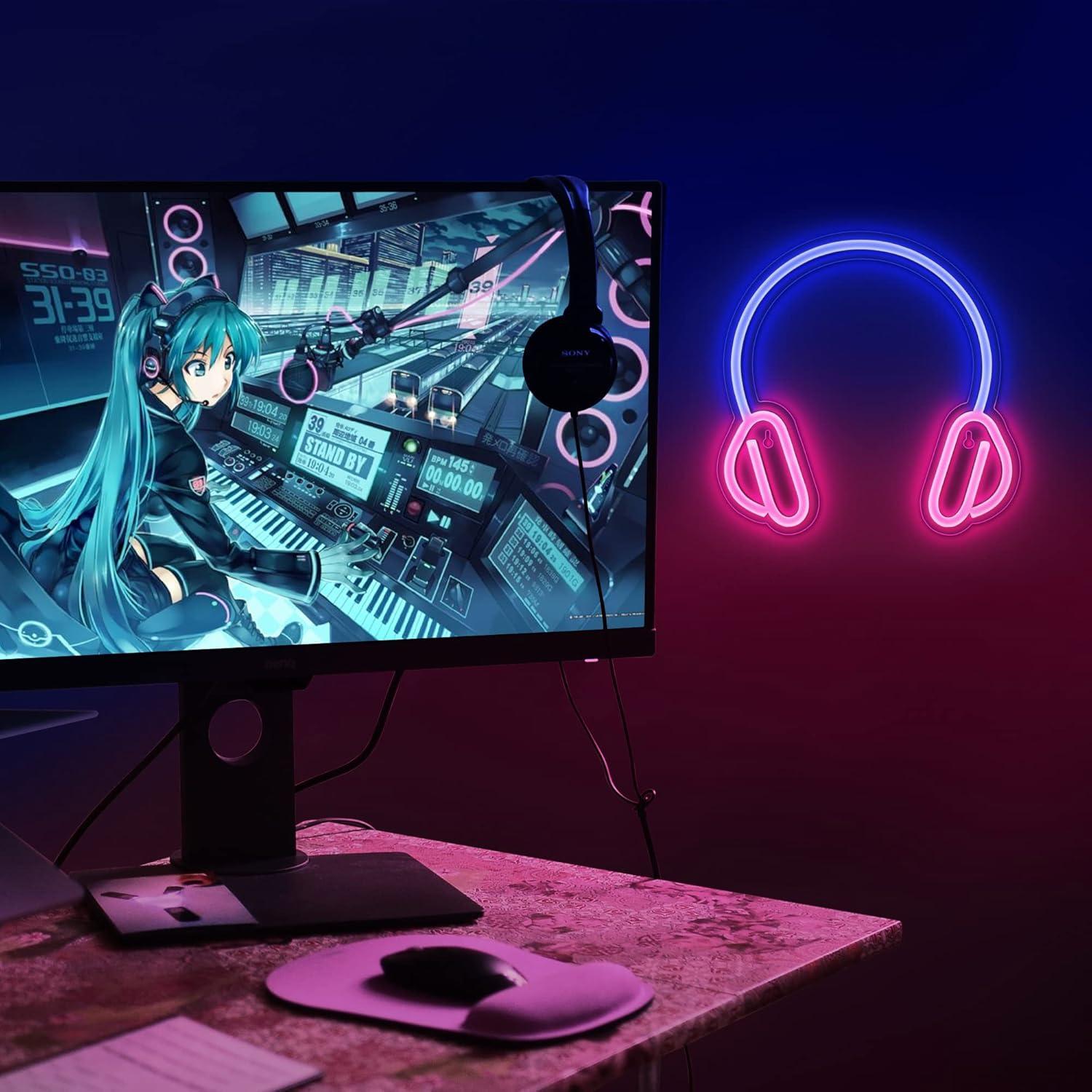 Luz de Neón Lumoonosity Auriculares Azul y Rosa 28x28 cm