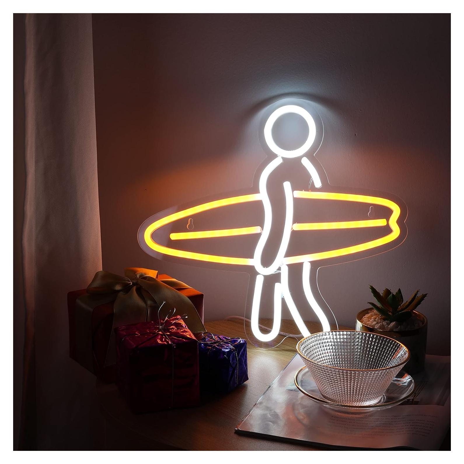 Letrero de Neón Surfista LED Naranja 33x30.5cm SHINEMYWAY