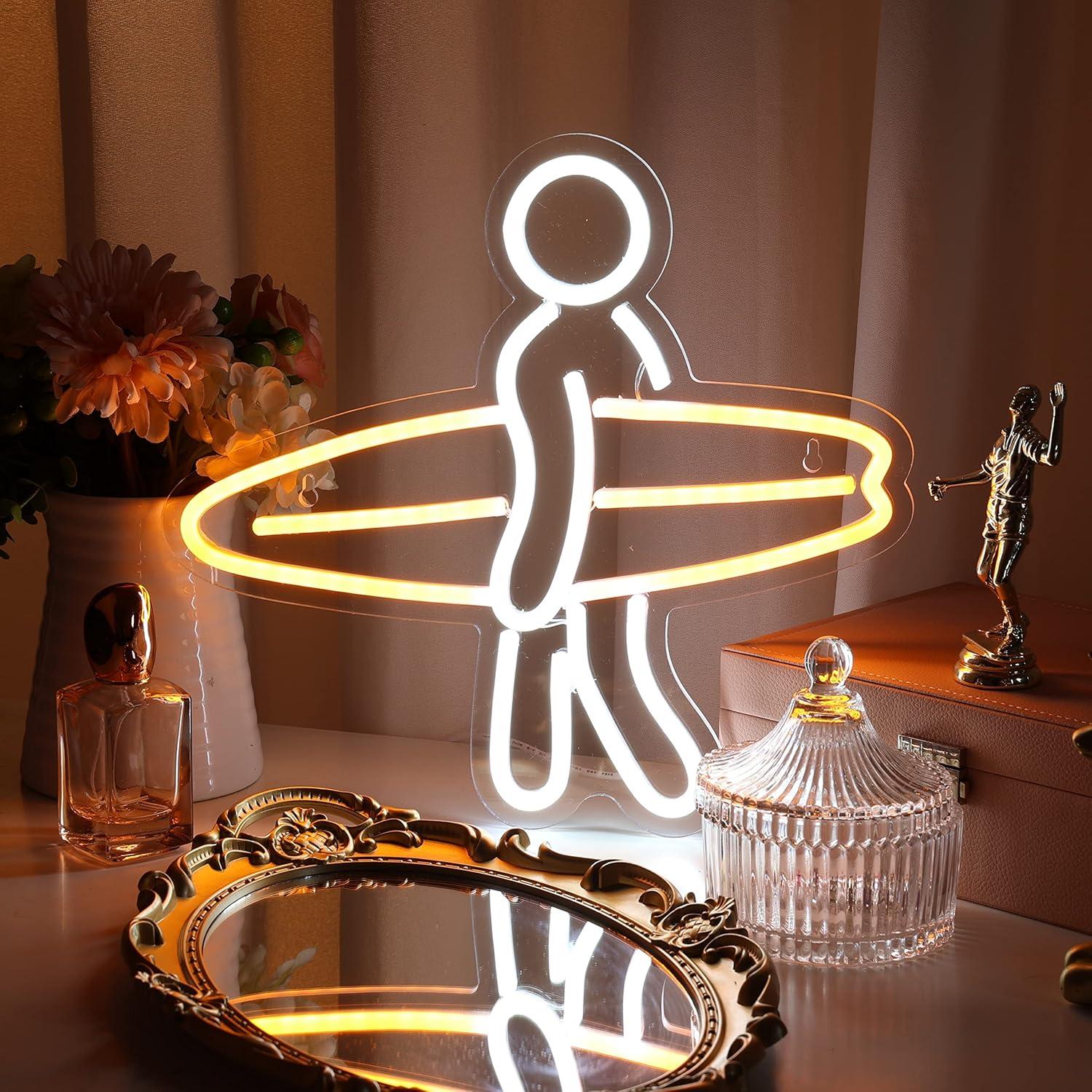 Letrero de Neón Surfista LED Naranja 33x30.5cm SHINEMYWAY