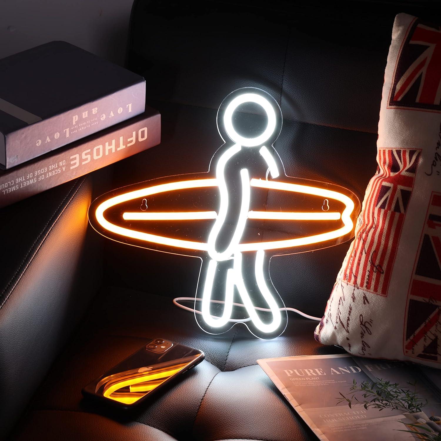 Letrero de Neón Surfista LED Naranja 33x30.5cm SHINEMYWAY