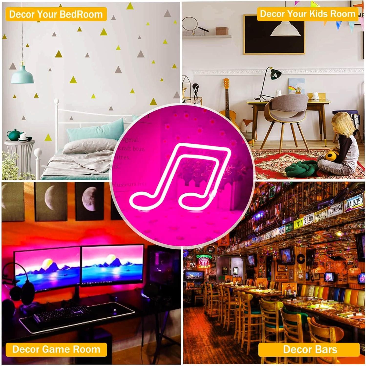 Luz de Neón LED Rosa Nota Musical VIFULIN - Decoración Pared