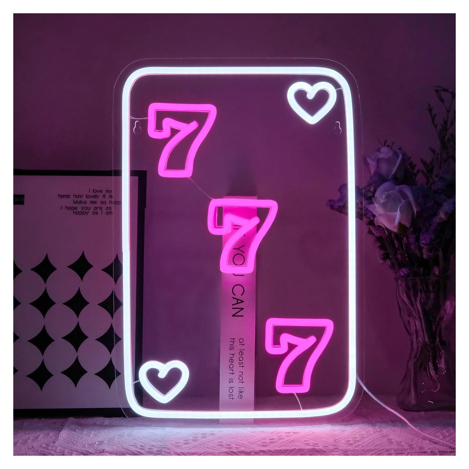 Cartel de Neón LED Virlusy 777 Rosa Dimmable para Decoración