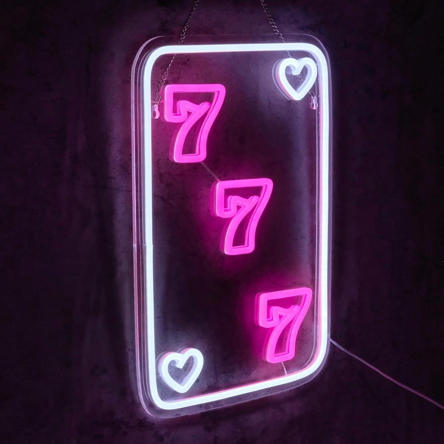Cartel de Neón LED Virlusy 777 Rosa Dimmable para Decoración