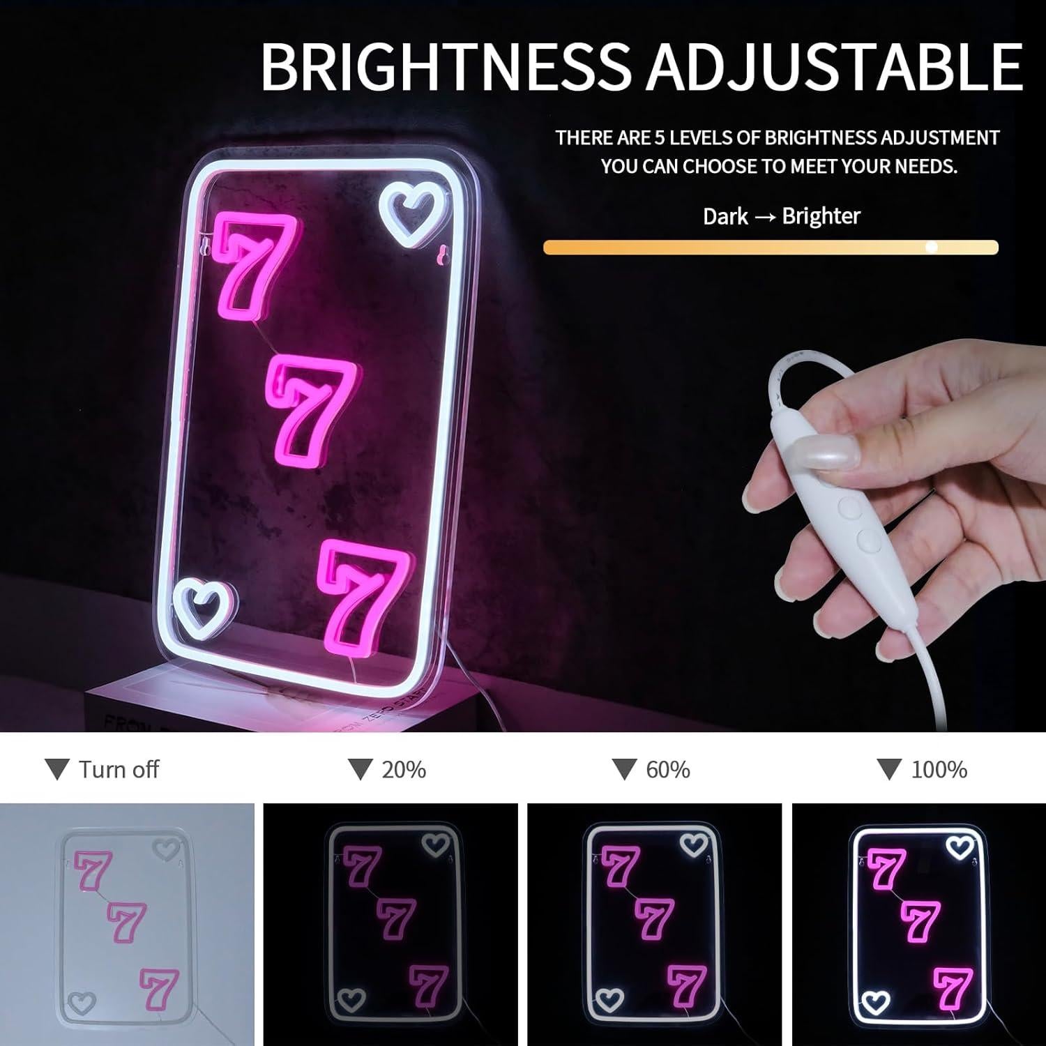 Cartel de Neón LED Virlusy 777 Rosa Dimmable para Decoración