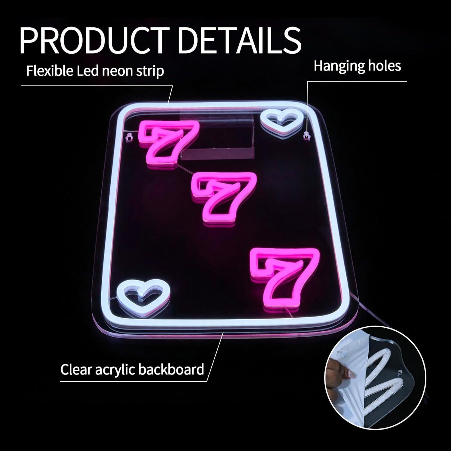 Cartel de Neón LED Virlusy 777 Rosa Dimmable para Decoración