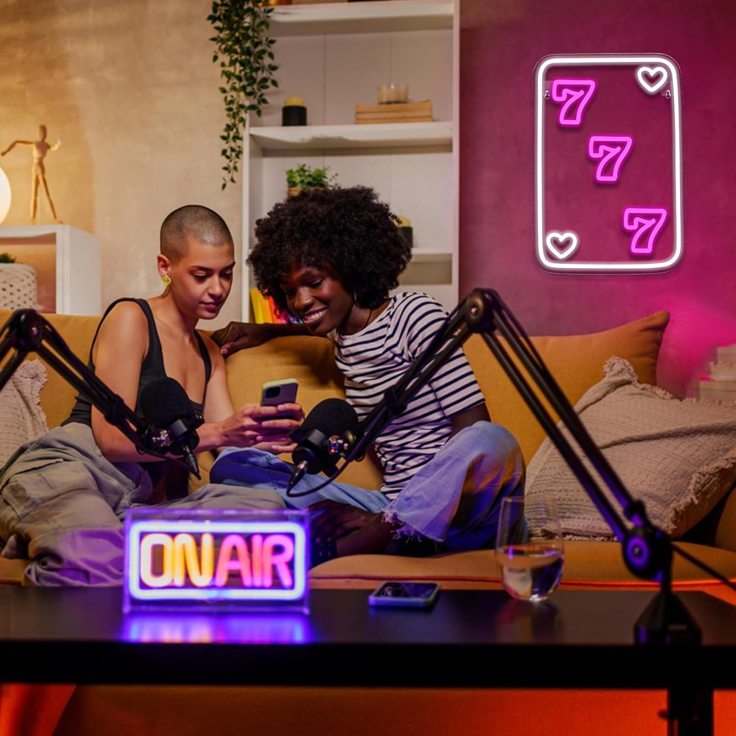 Cartel de Neón LED Virlusy 777 Rosa Dimmable para Decoración