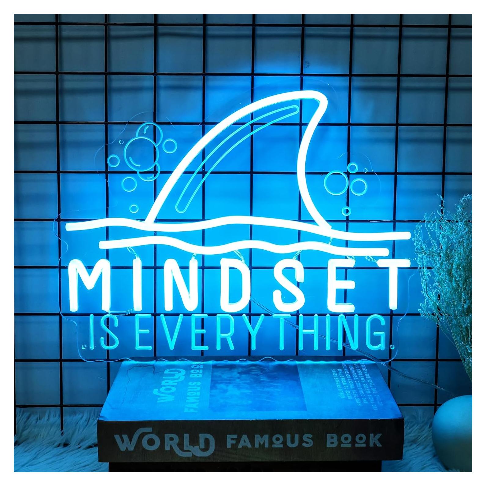 Letrero de Neón Motivacional Housignz - La Mentalidad es Todo - Azul Hielo