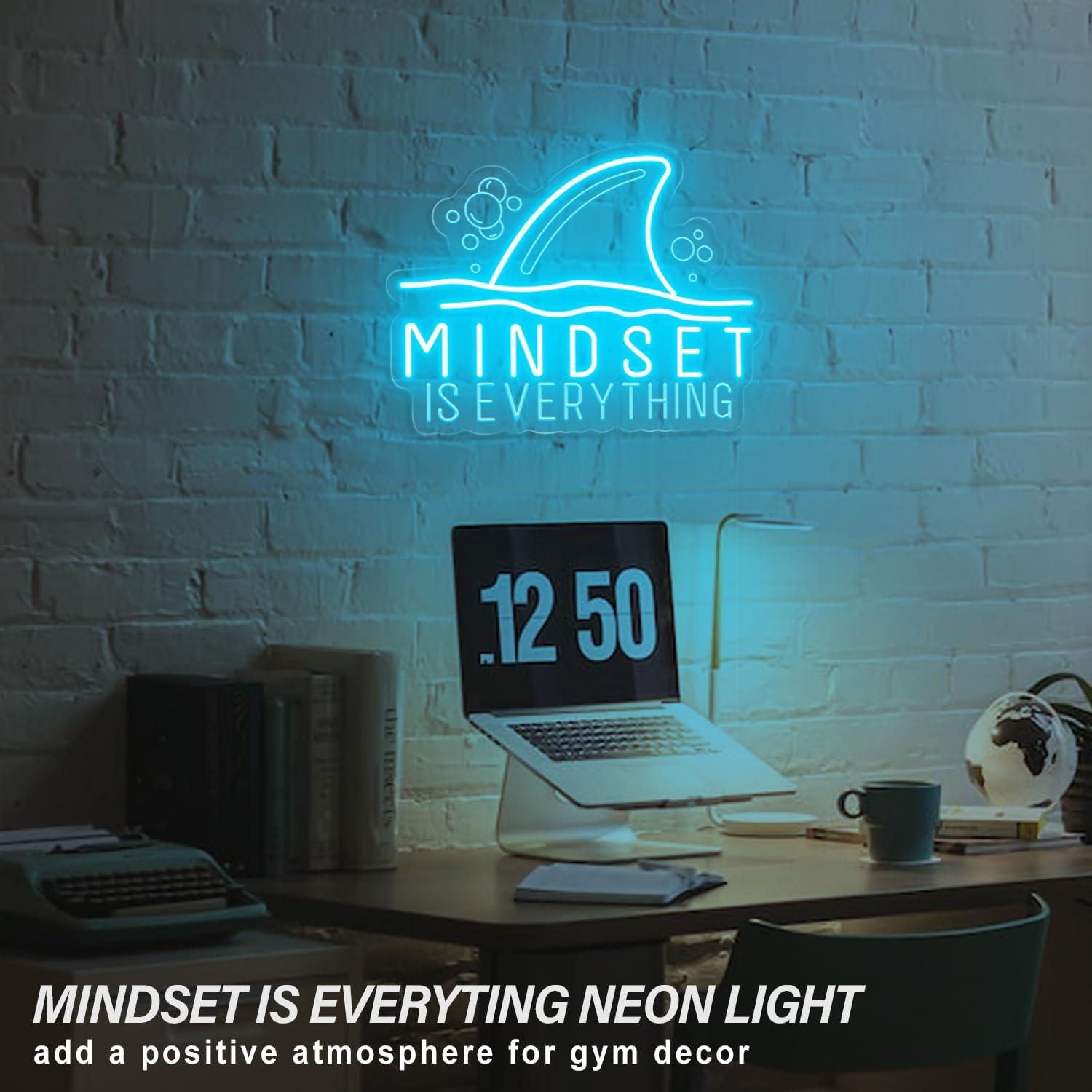 Letrero de Neón Motivacional Housignz - La Mentalidad es Todo - Azul Hielo