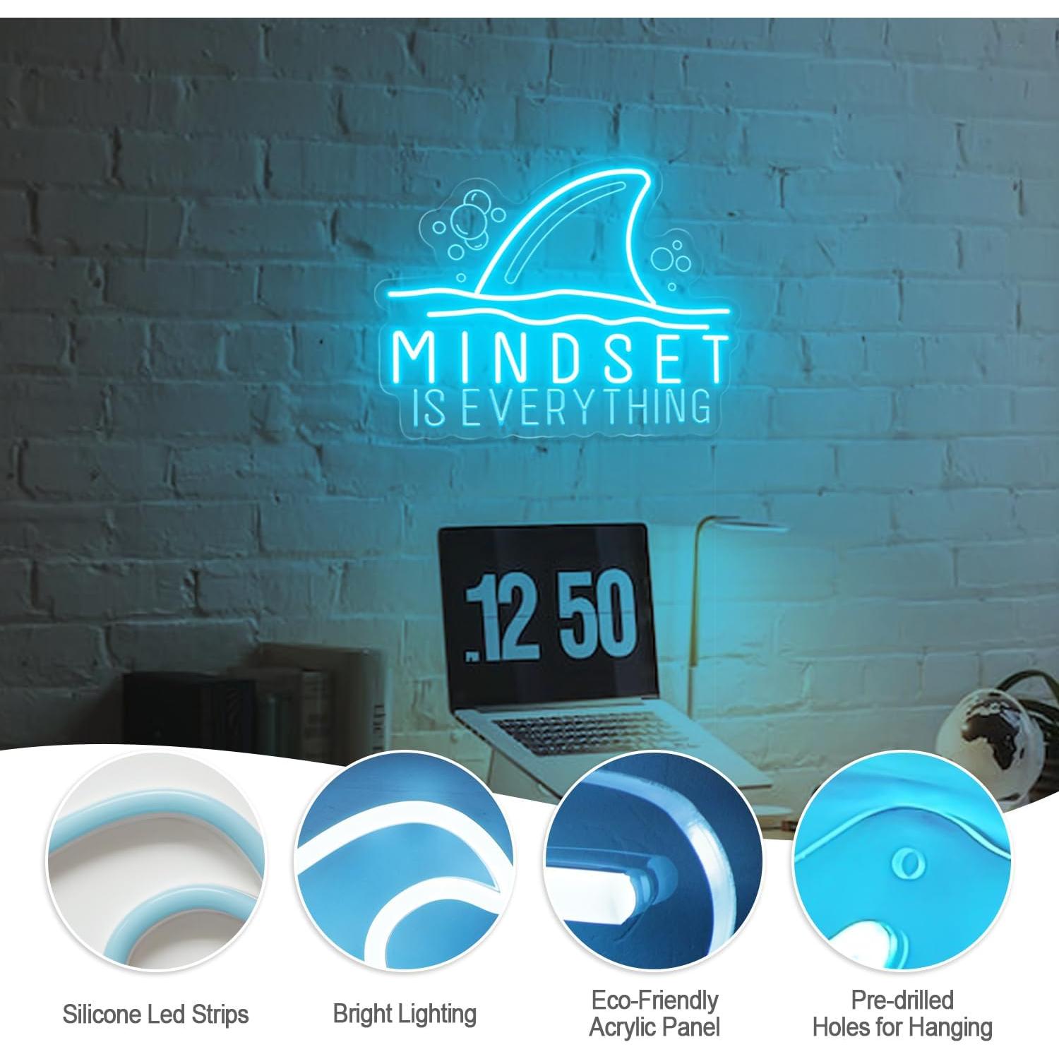 Letrero de Neón Motivacional Housignz - La Mentalidad es Todo - Azul Hielo