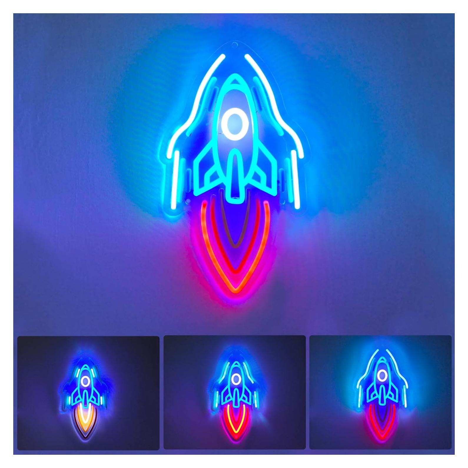 Luz LED Neón Cohete TEKXYZ - Decoración Habitaciones 24x40 cm
