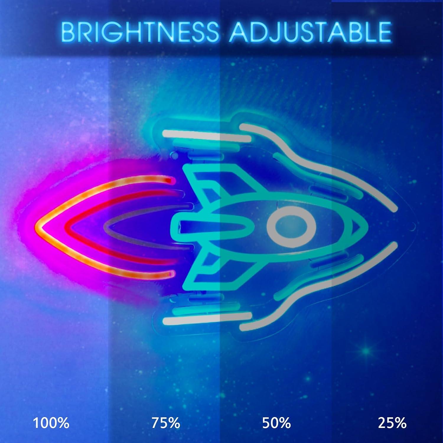 Luz LED Neón Cohete TEKXYZ - Decoración Habitaciones 24x40 cm