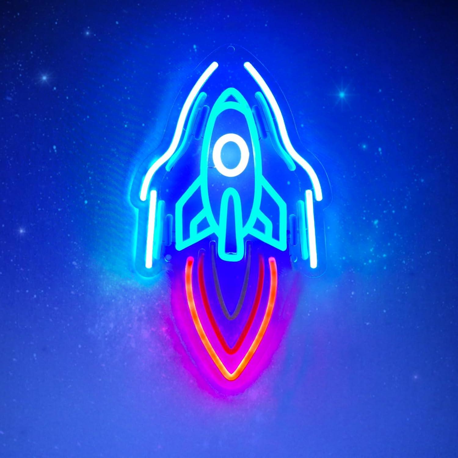 Luz LED Neón Cohete TEKXYZ - Decoración Habitaciones 24x40 cm