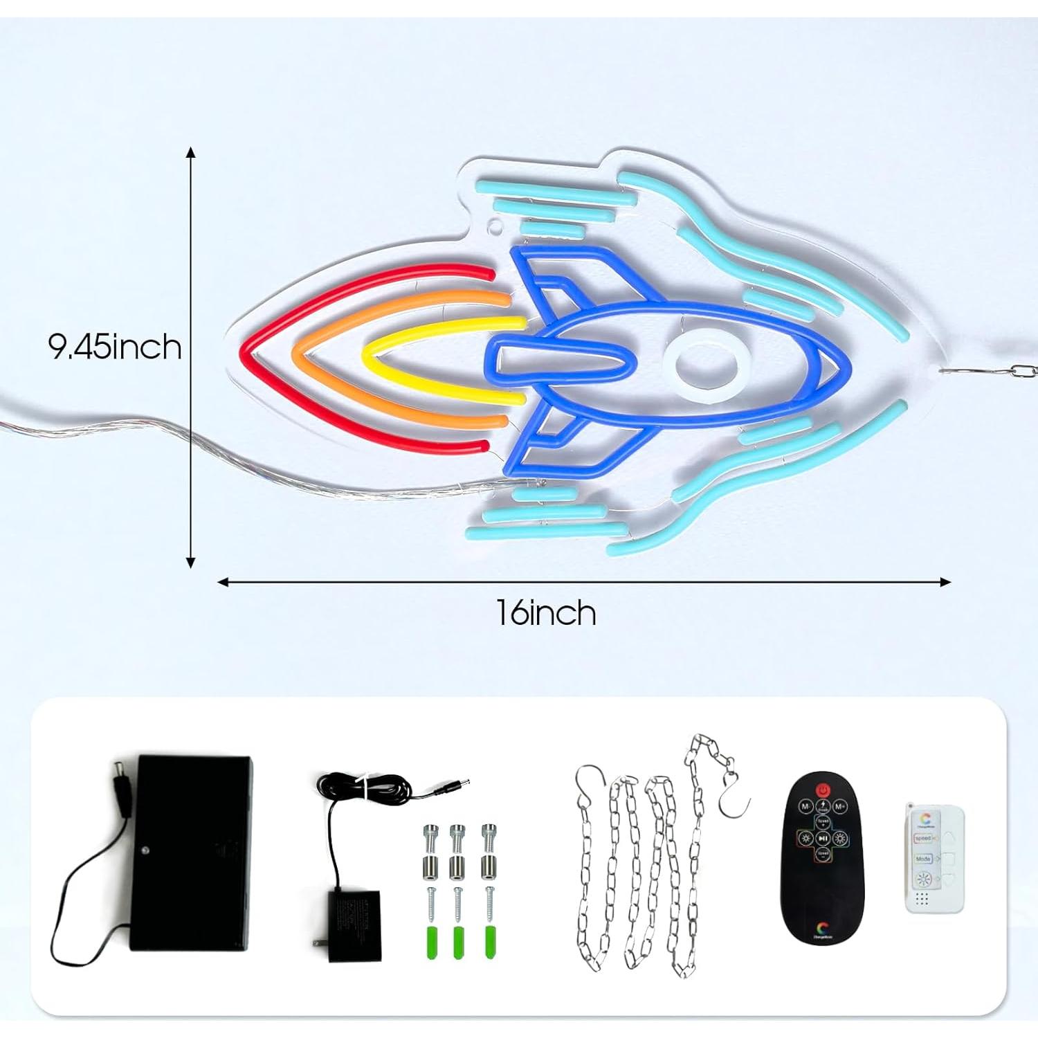 Luz LED Neón Cohete TEKXYZ - Decoración Habitaciones 24x40 cm
