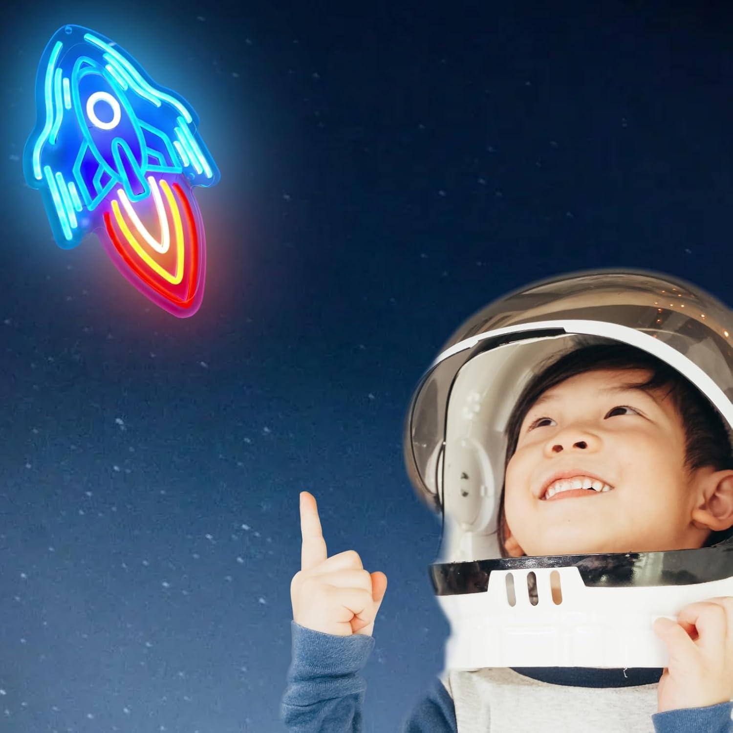 Luz LED Neón Cohete TEKXYZ - Decoración Habitaciones 24x40 cm