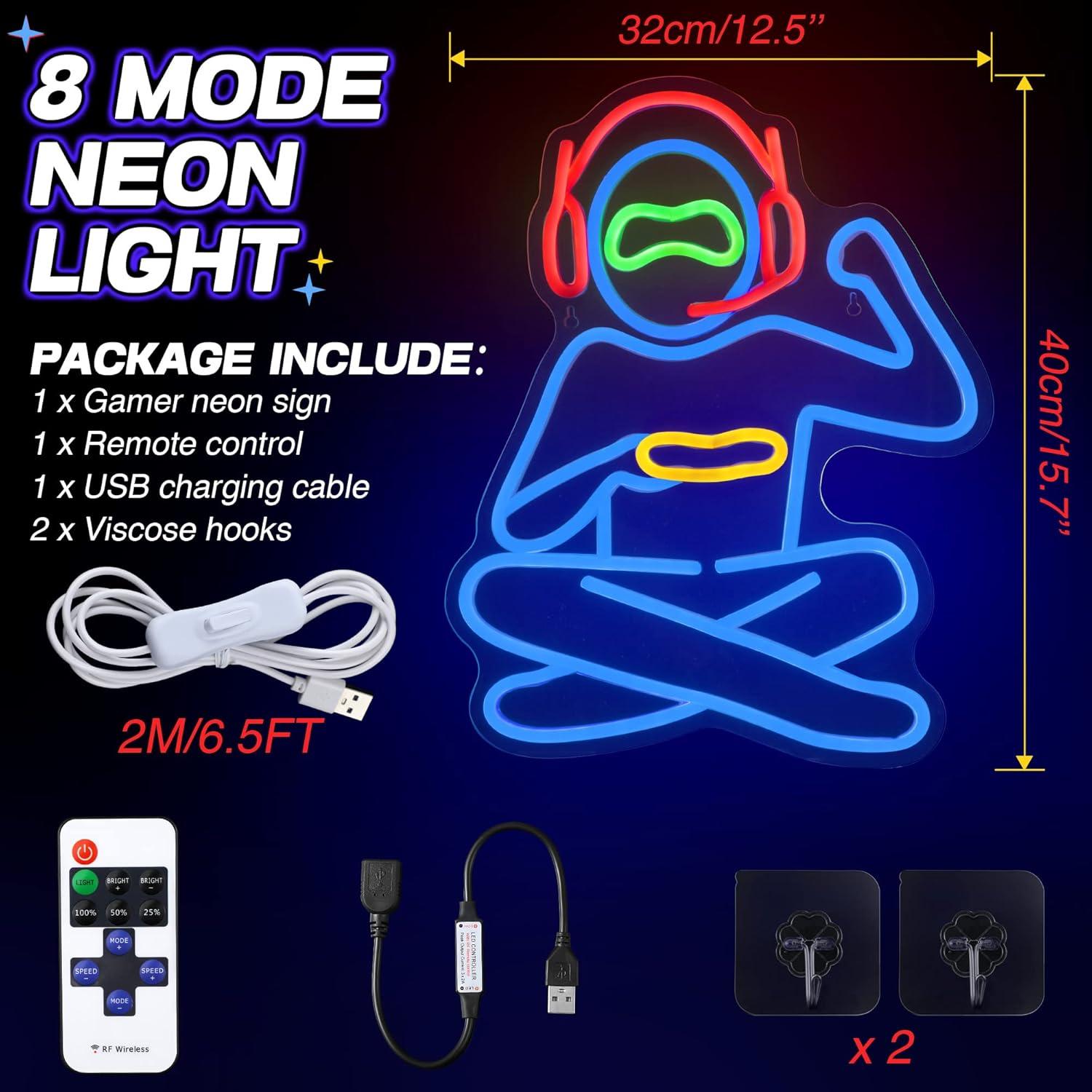 Luz de Neón Gamer LED Enhon 40x32 cm Regulable USB