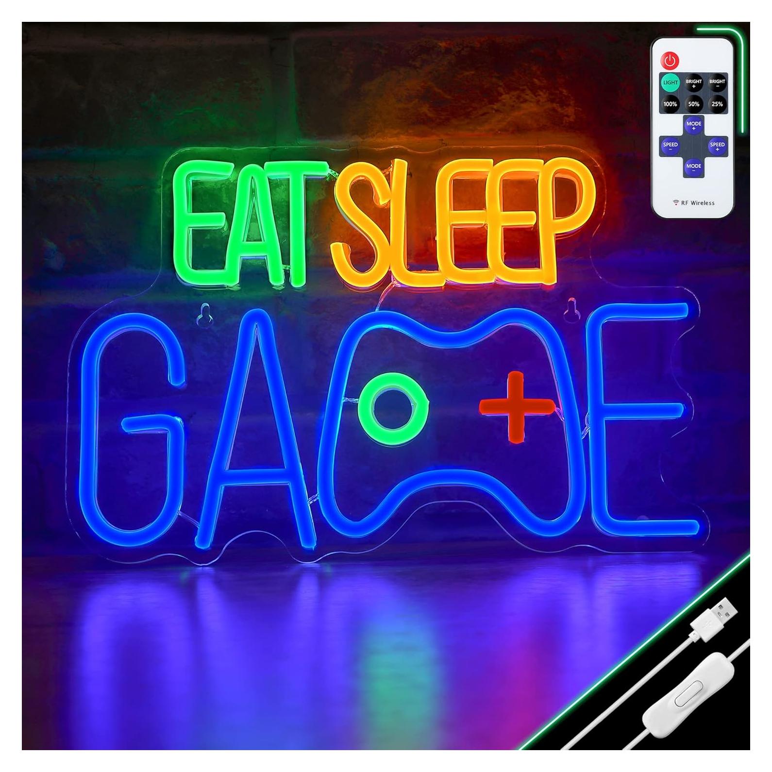 Letrero Neon EAT SLEEP GAME Enhon 33x22cm Luz LED Decoración