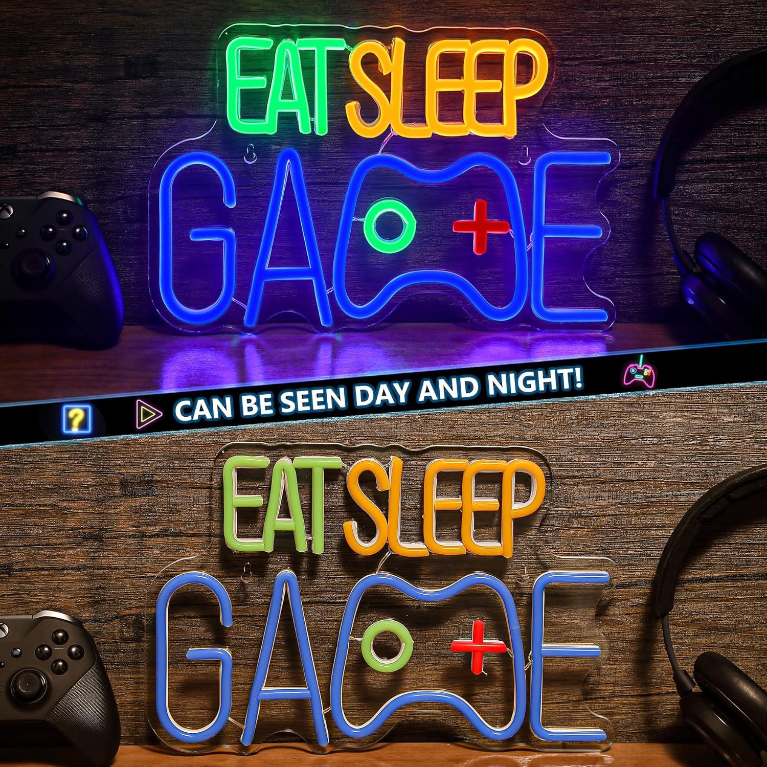 Letrero Neon EAT SLEEP GAME Enhon 33x22cm Luz LED Decoración