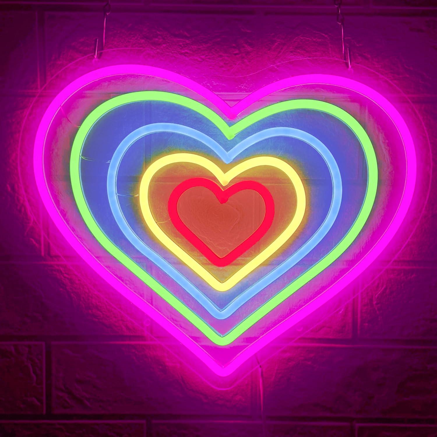 Luz de Neón Rosa en Forma de Corazón YLSZZO 37x31 cm