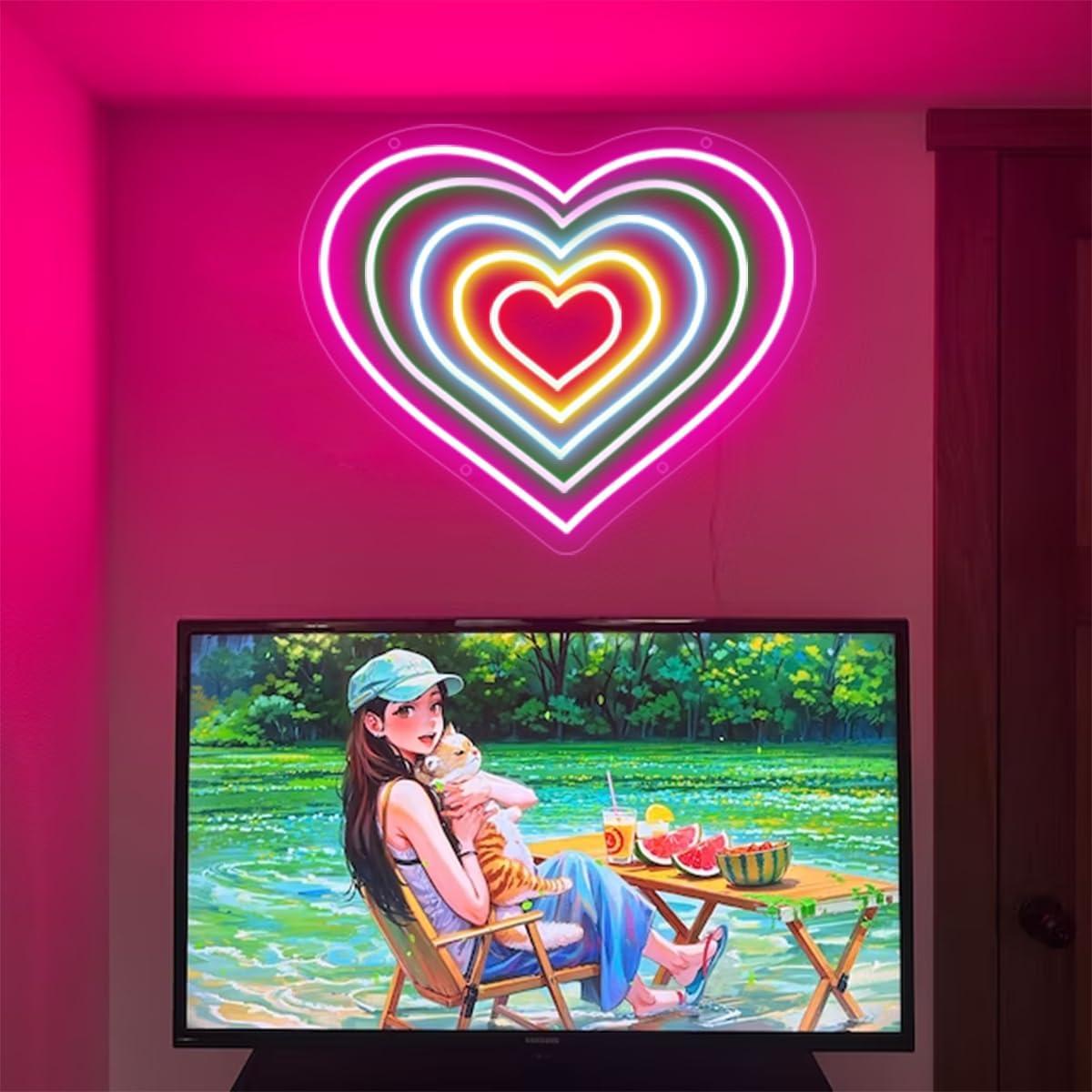 Luz de Neón Rosa en Forma de Corazón YLSZZO 37x31 cm