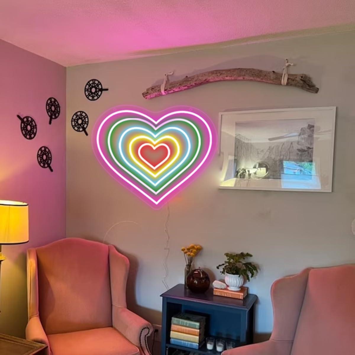 Luz de Neón Rosa en Forma de Corazón YLSZZO 37x31 cm