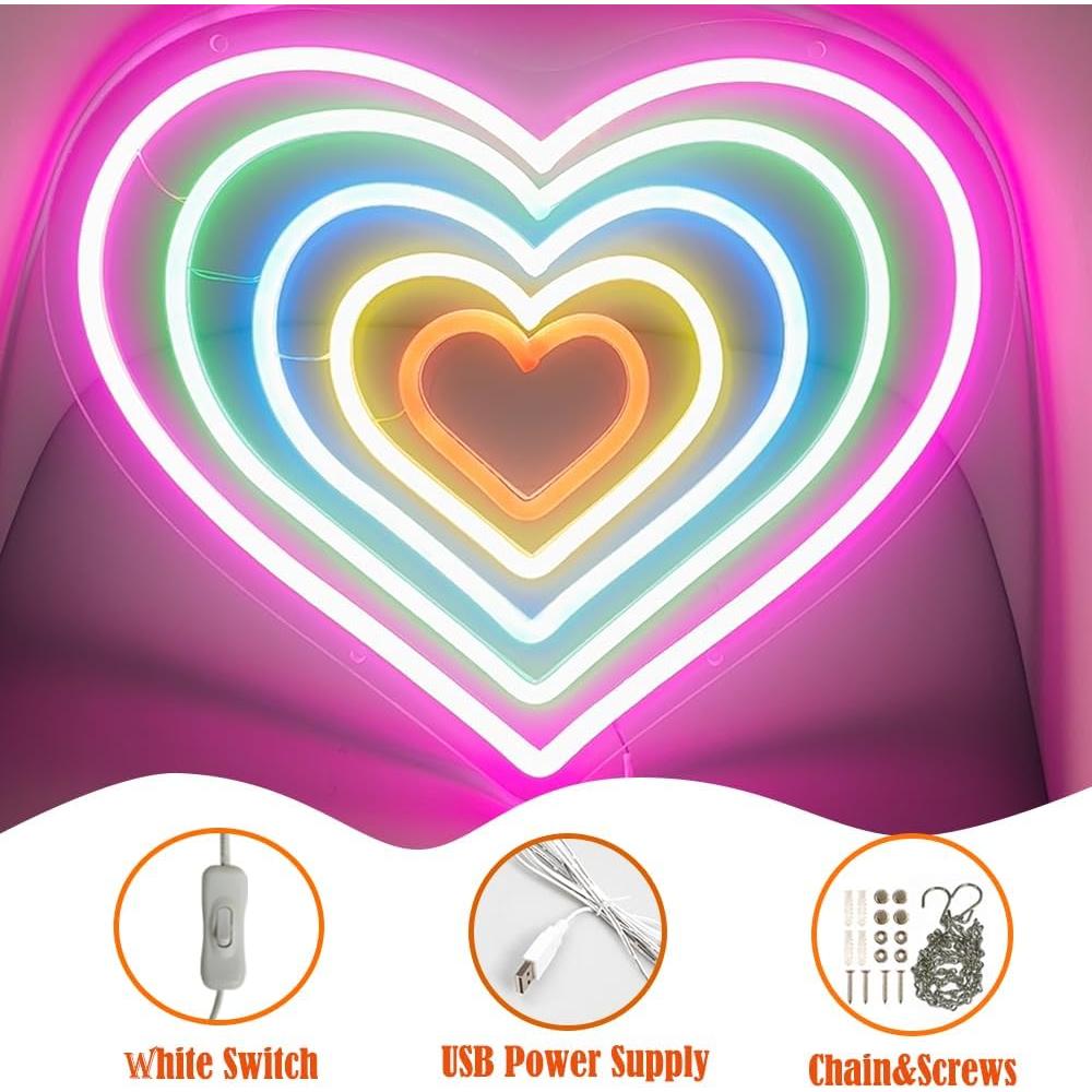 Luz de Neón Rosa en Forma de Corazón YLSZZO 37x31 cm
