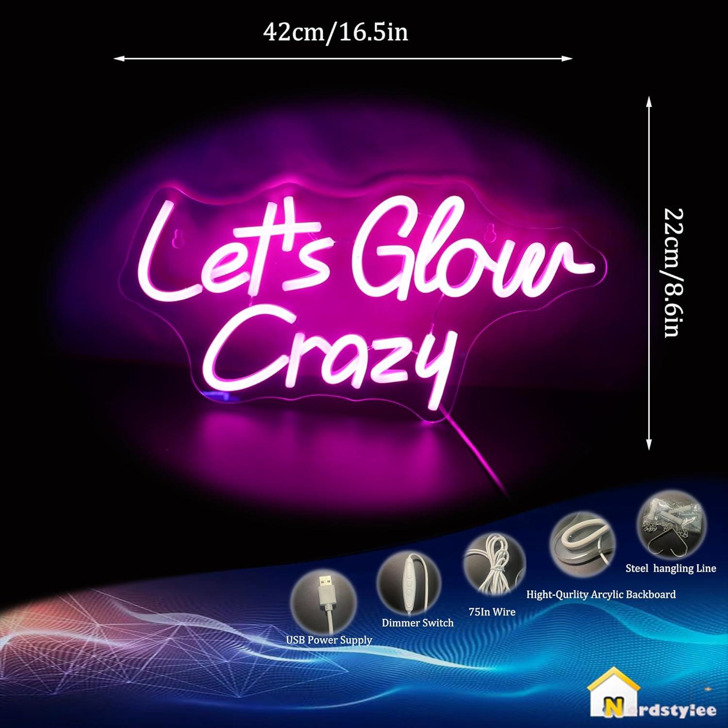 Luz LED Neon Nordstylee Vamos Brillar Loco 42x22cm Rosa