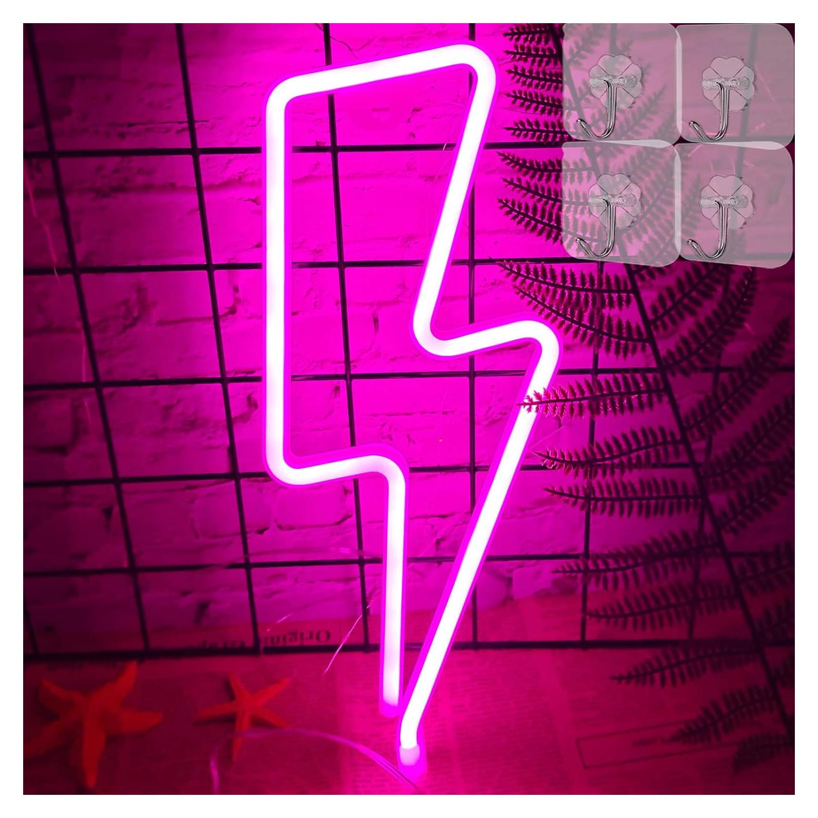 Luz de Neón Rosa VIFULIN Signo de Rayo para Decoración