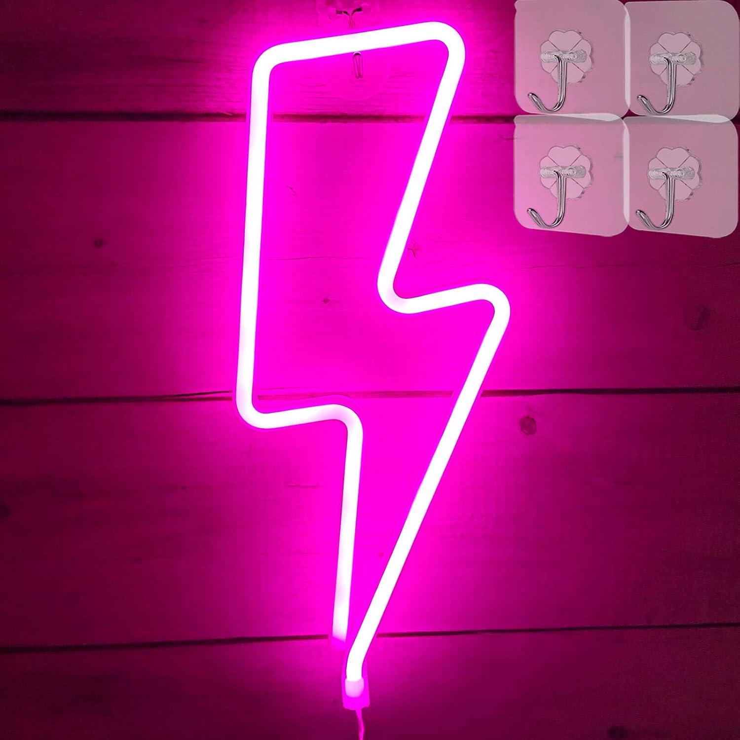 Luz de Neón Rosa VIFULIN Signo de Rayo para Decoración