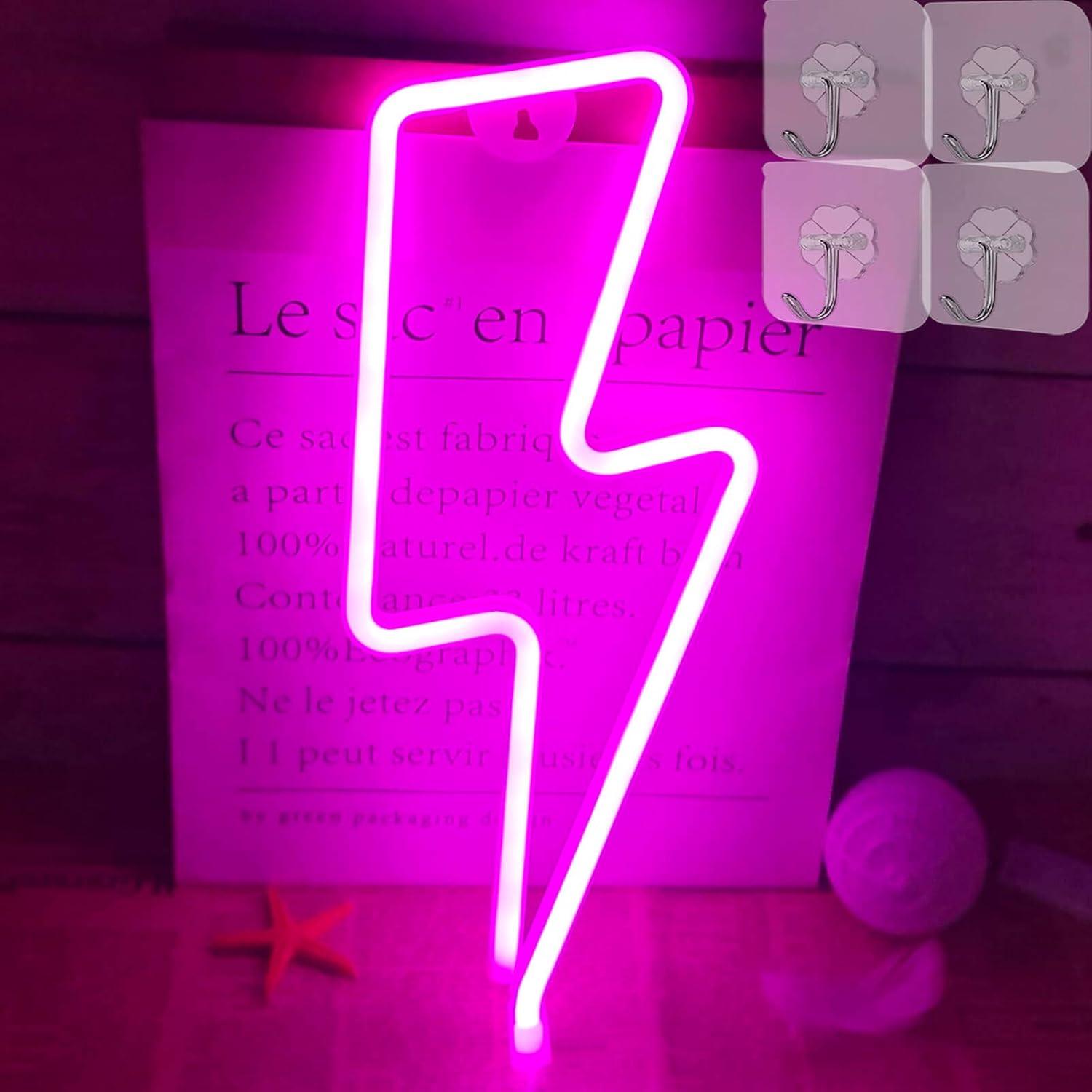 Luz de Neón Rosa VIFULIN Signo de Rayo para Decoración