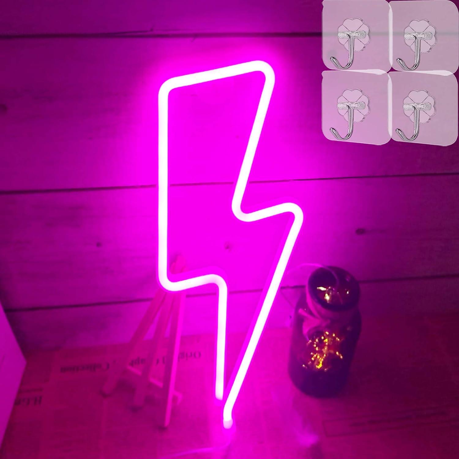 Luz de Neón Rosa VIFULIN Signo de Rayo para Decoración