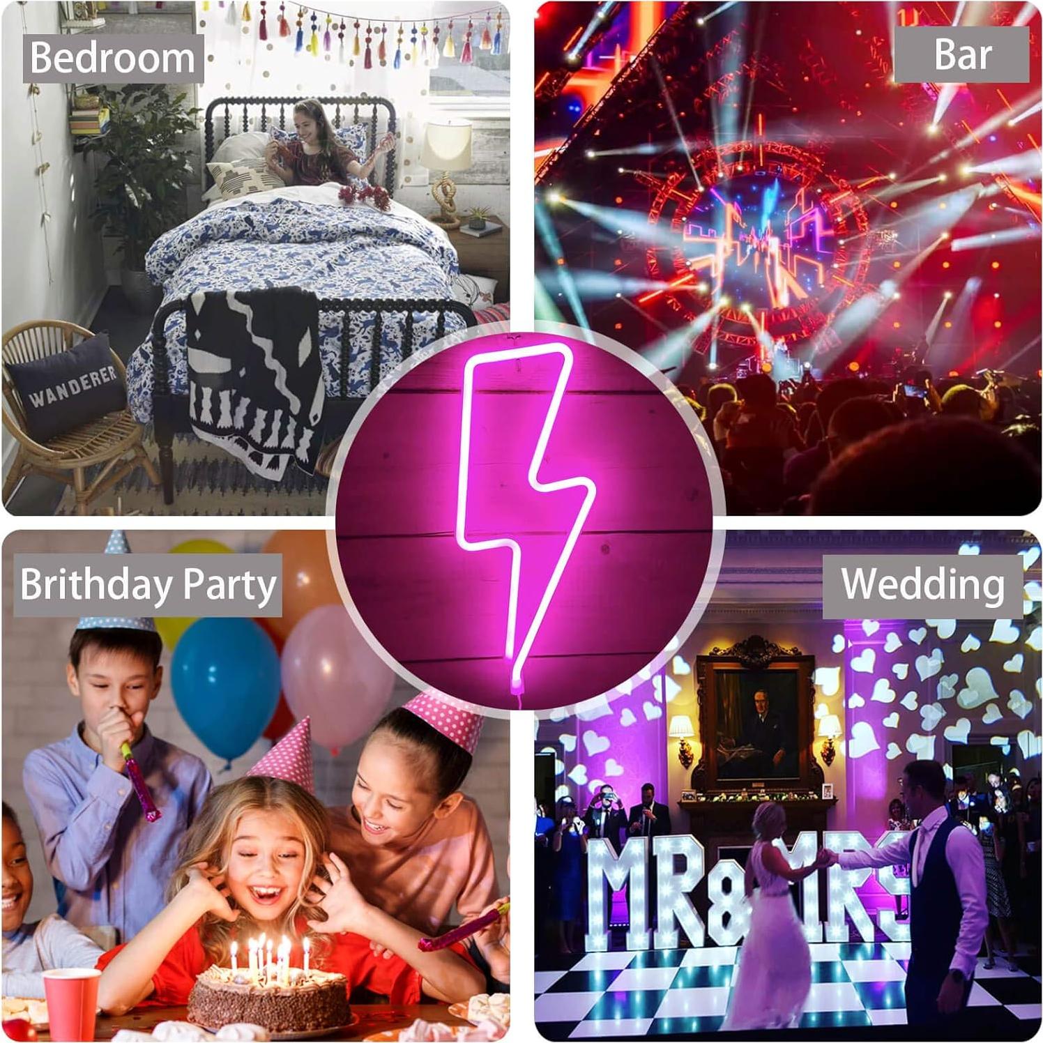 Luz de Neón Rosa VIFULIN Signo de Rayo para Decoración