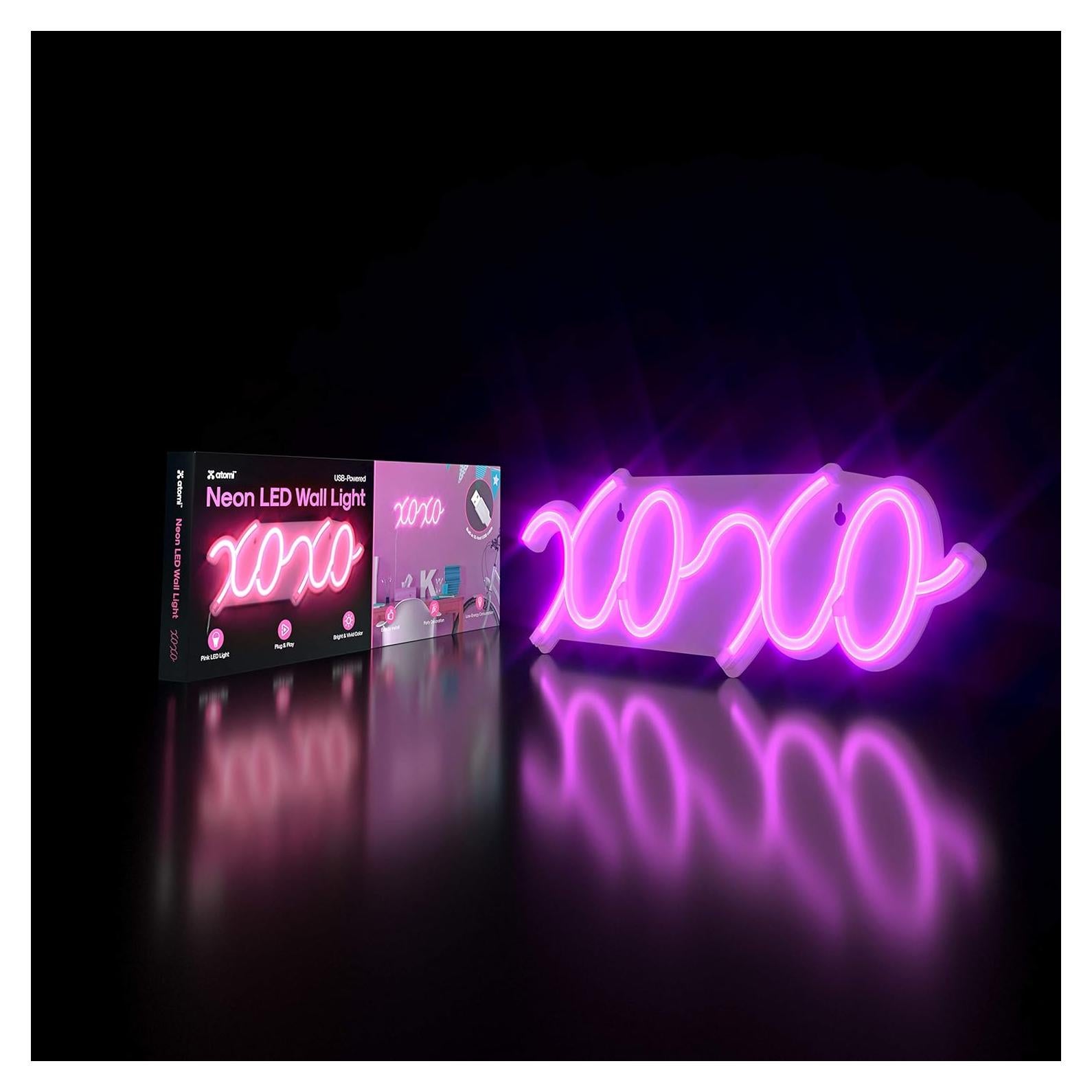 Luz de Neón Atomi XOXO Rosa LED Decorativa 14.6x38.7 cm