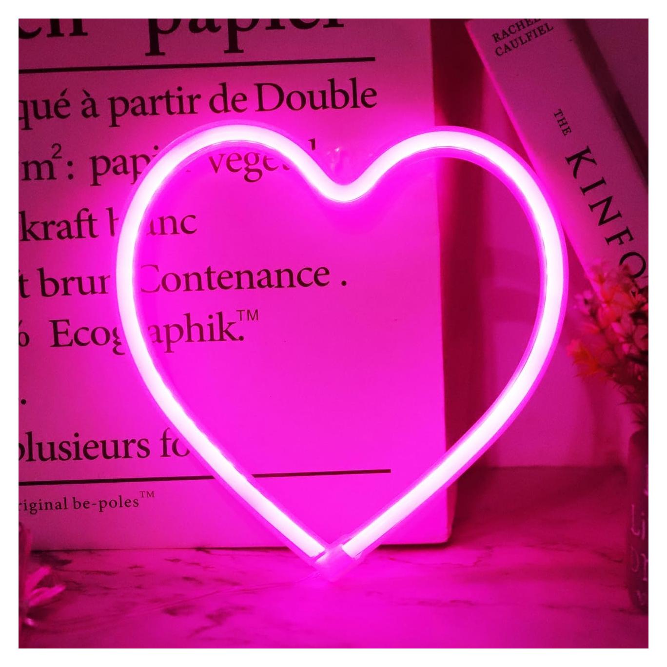 Letrero de Neón Corazón Rosa LED USB/Pilas 20cm Decoración