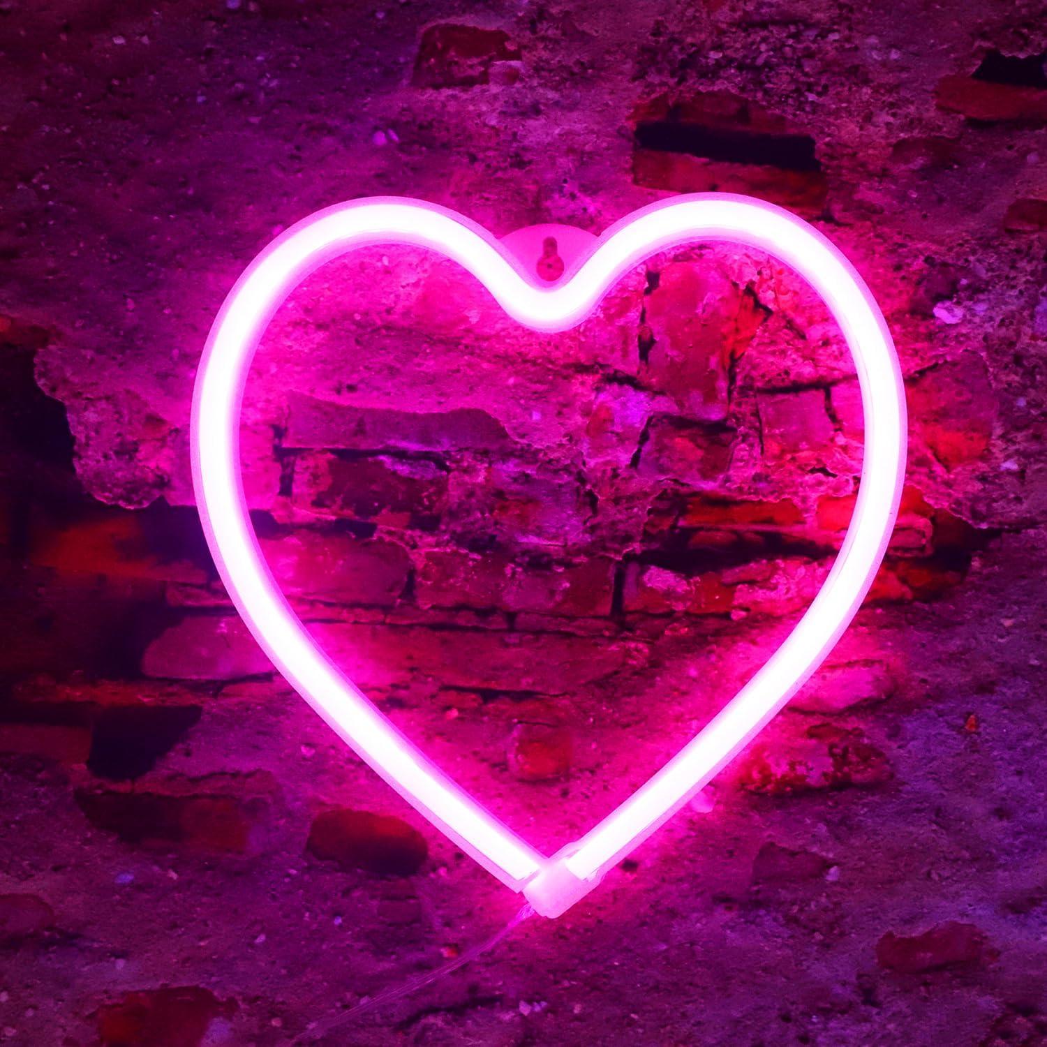 Letrero de Neón Corazón Rosa LED USB/Pilas 20cm Decoración