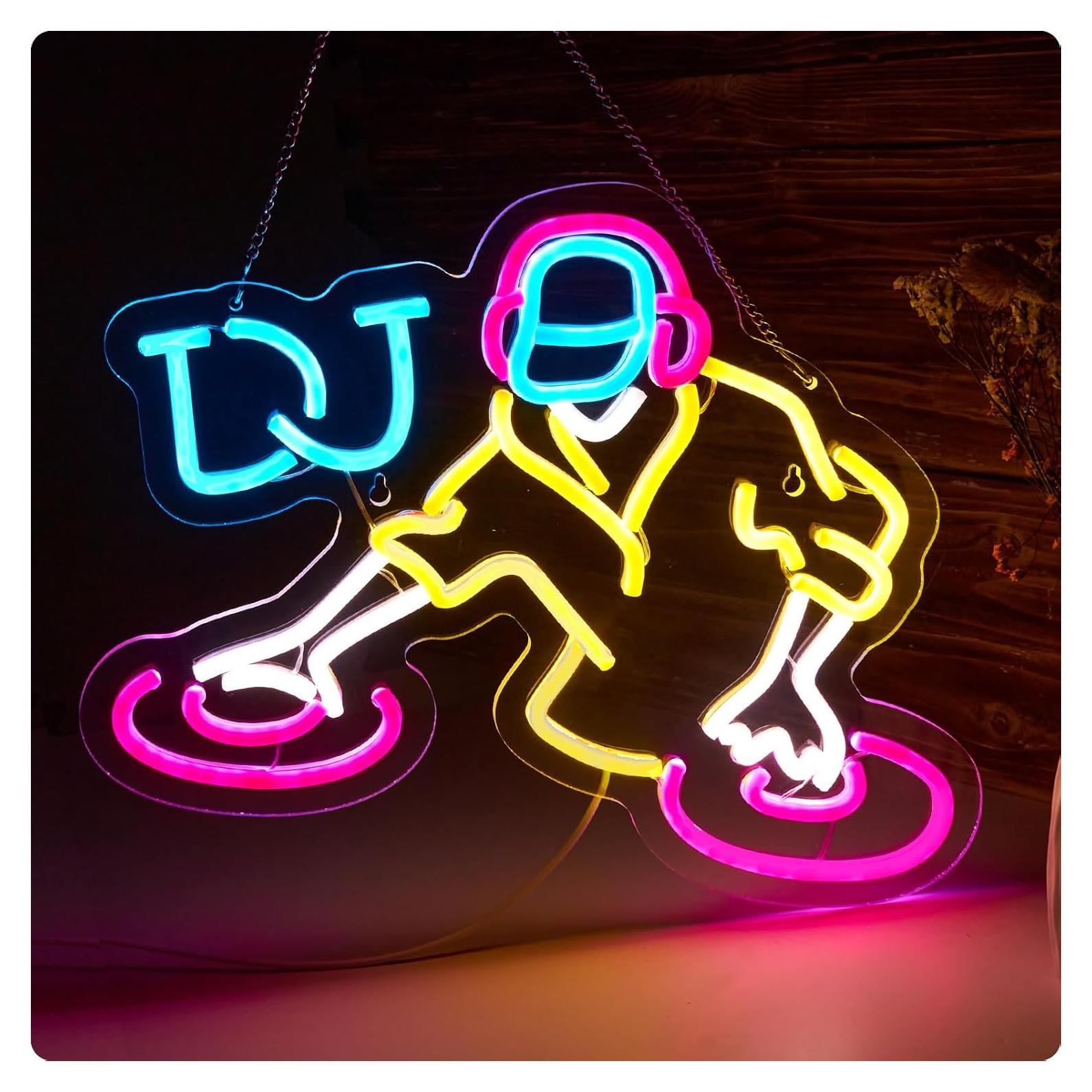 Cartel de neón DJ ORIXIAYE 41.4x30.9 cm Rosa y Amarillo